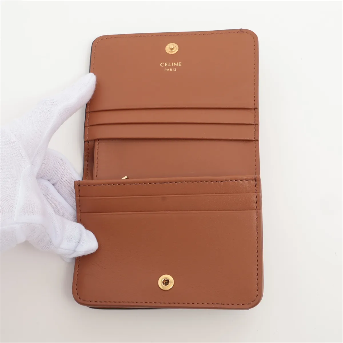 Triomphe PVC x Leather Compact Wallet, Black x Brown — view 3