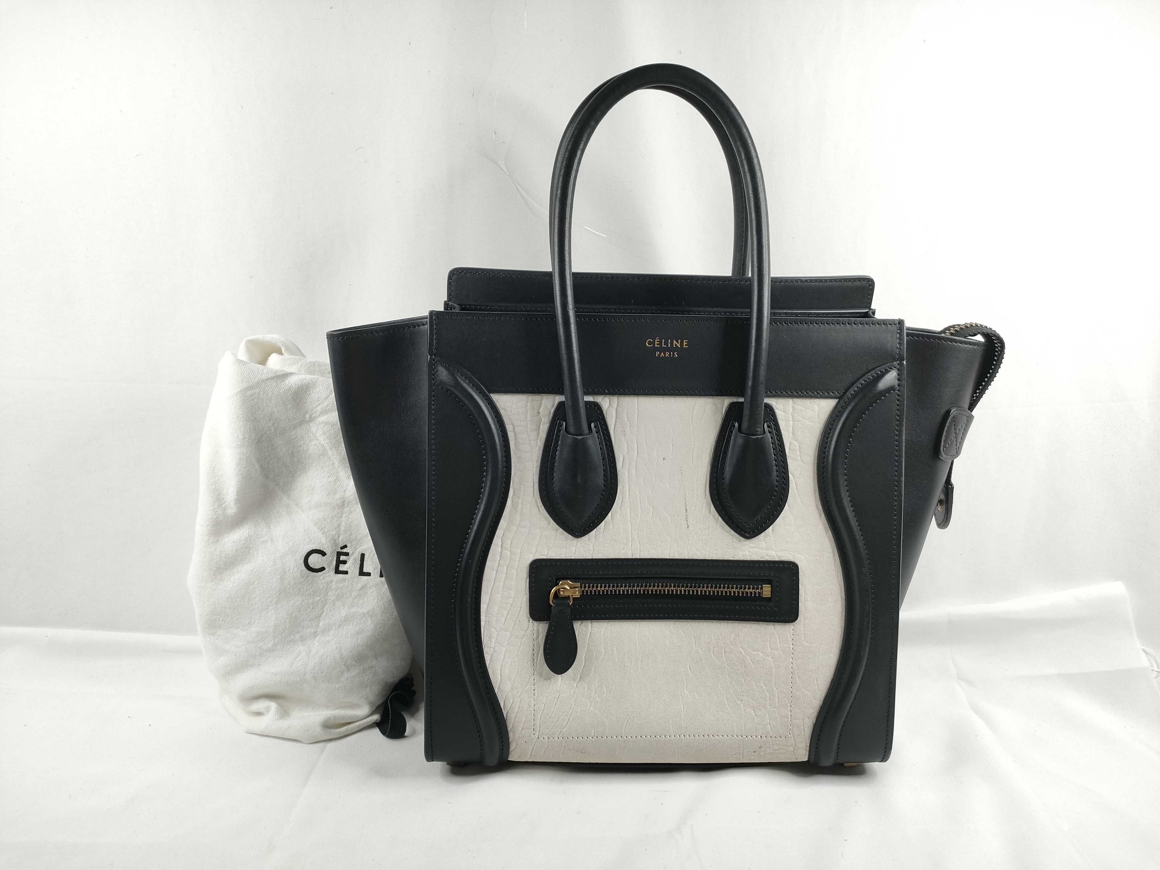 Luggage Micro Shopper Leather Handbag, White x Black