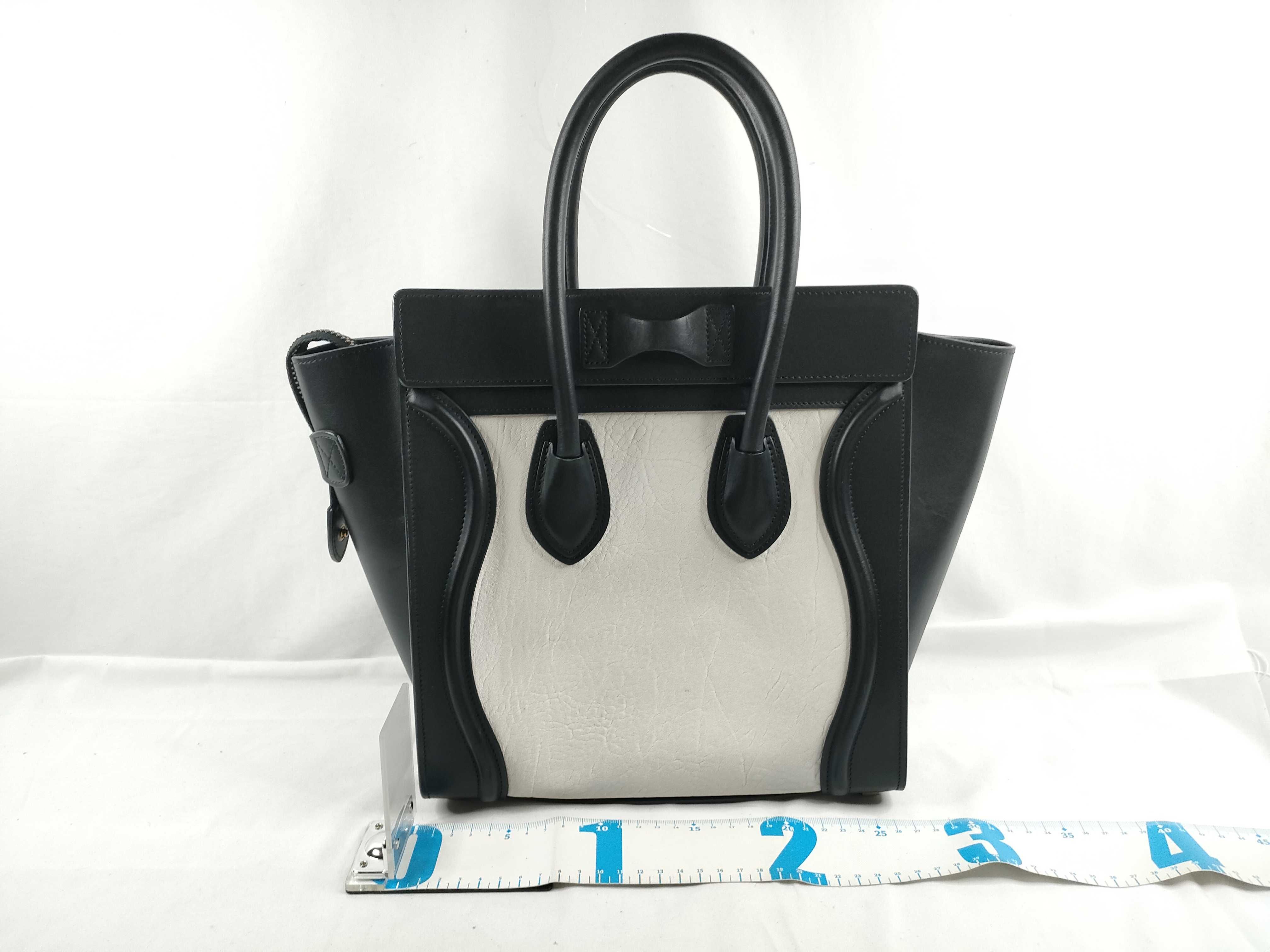 Luggage Micro Shopper Leather Handbag, White x Black — view 2