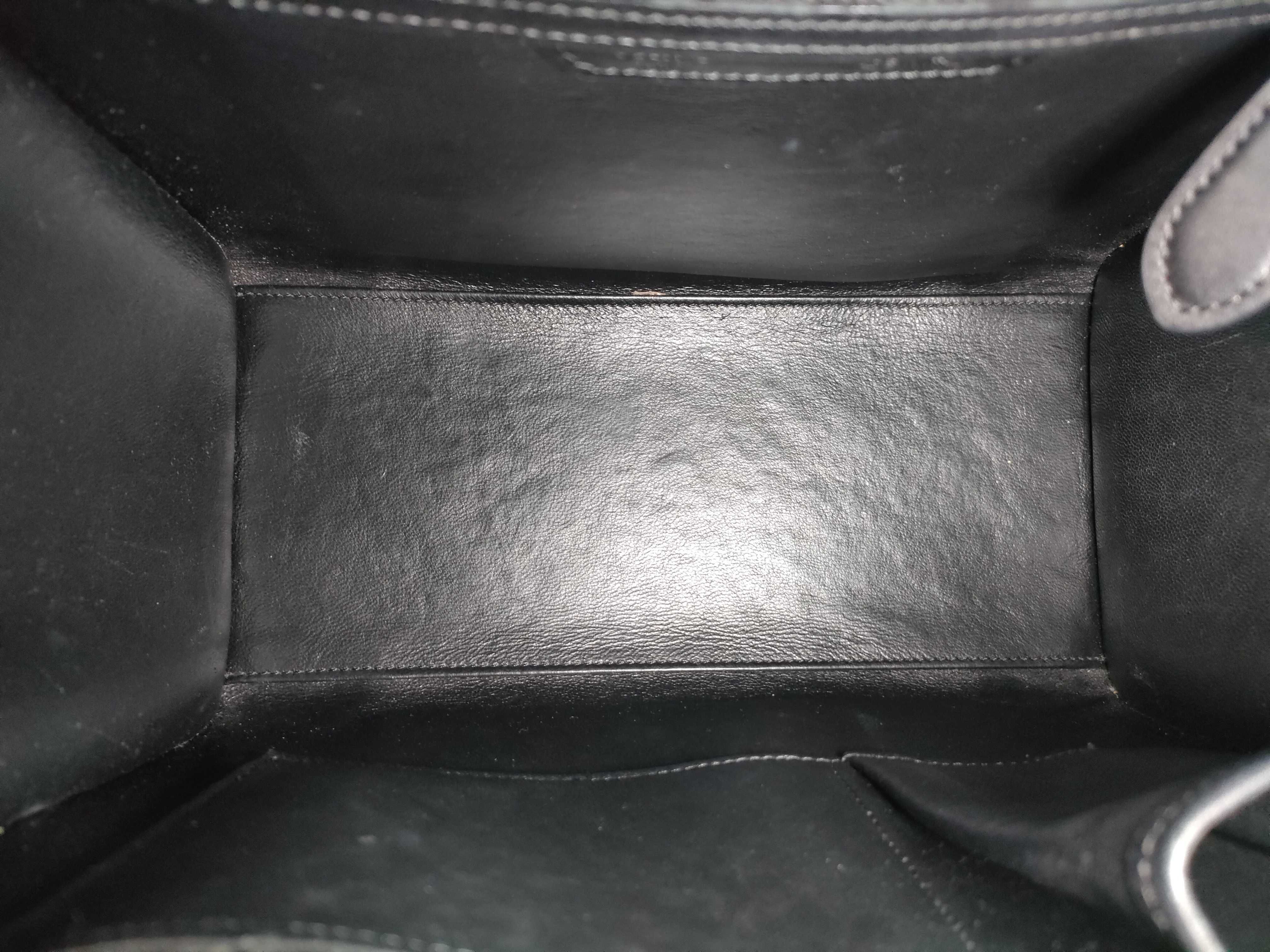Luggage Micro Shopper Leather Handbag, White x Black — view 11