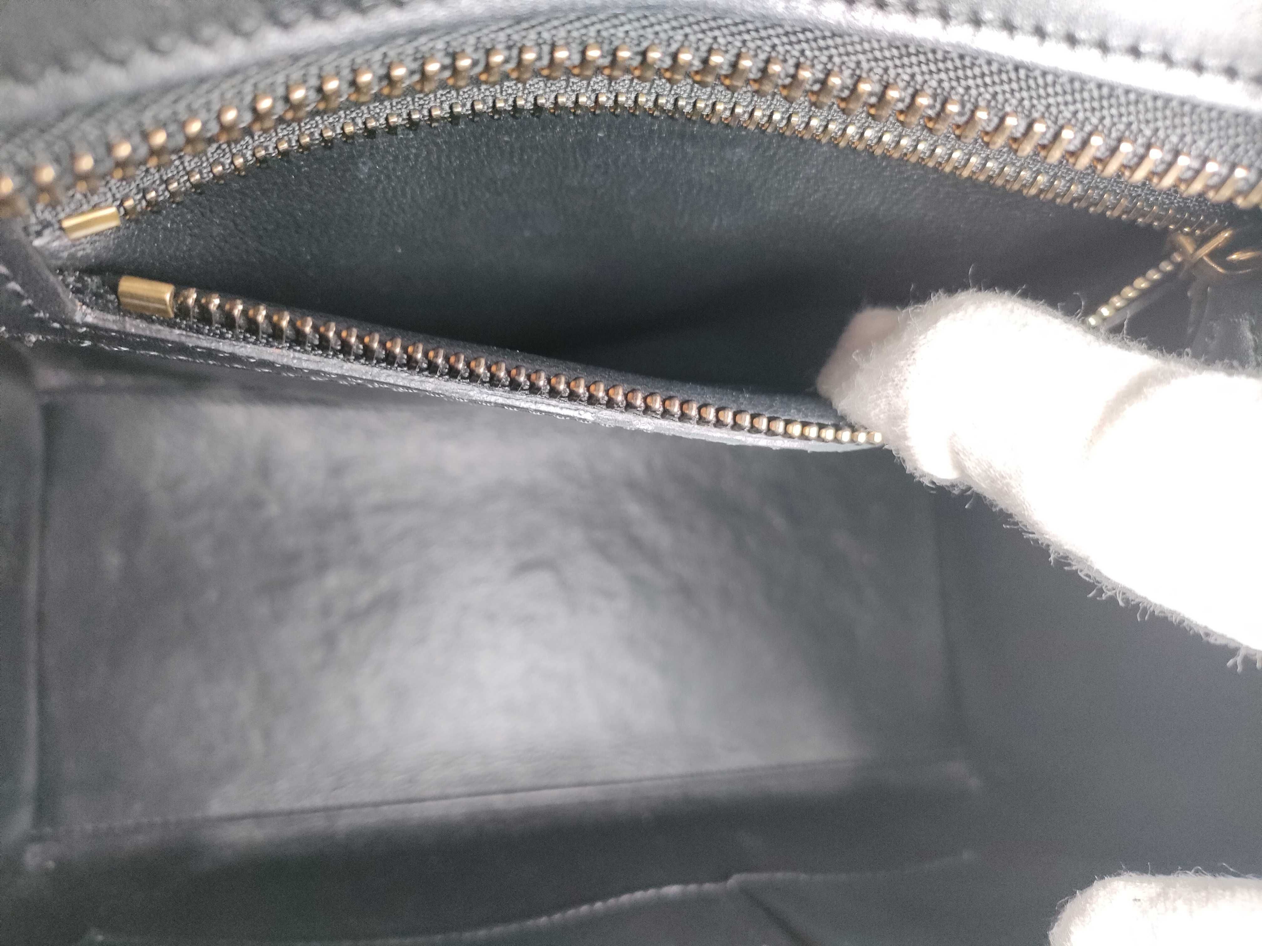 Luggage Micro Shopper Leather Handbag, White x Black — view 13
