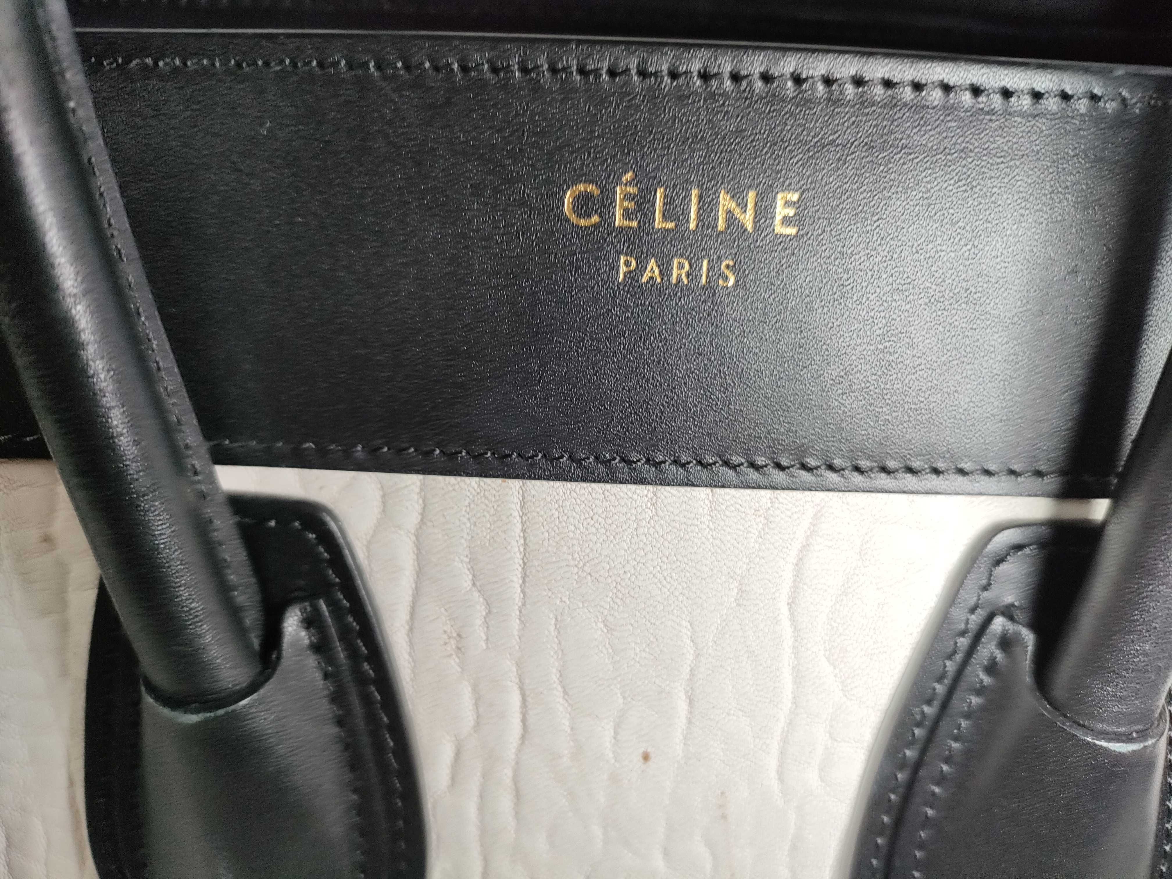 Luggage Micro Shopper Leather Handbag, White x Black — view 14