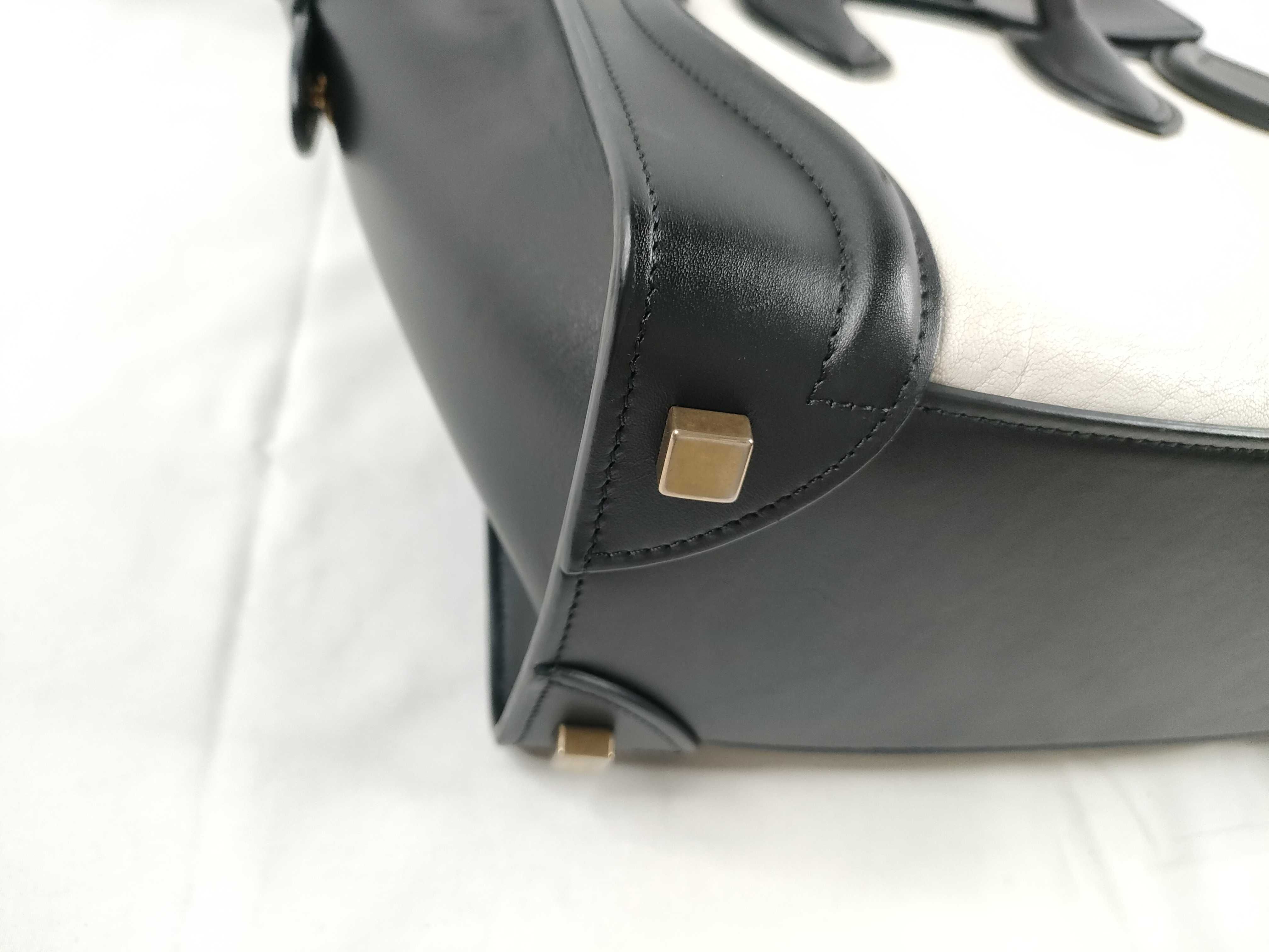 Luggage Micro Shopper Leather Handbag, White x Black — view 3