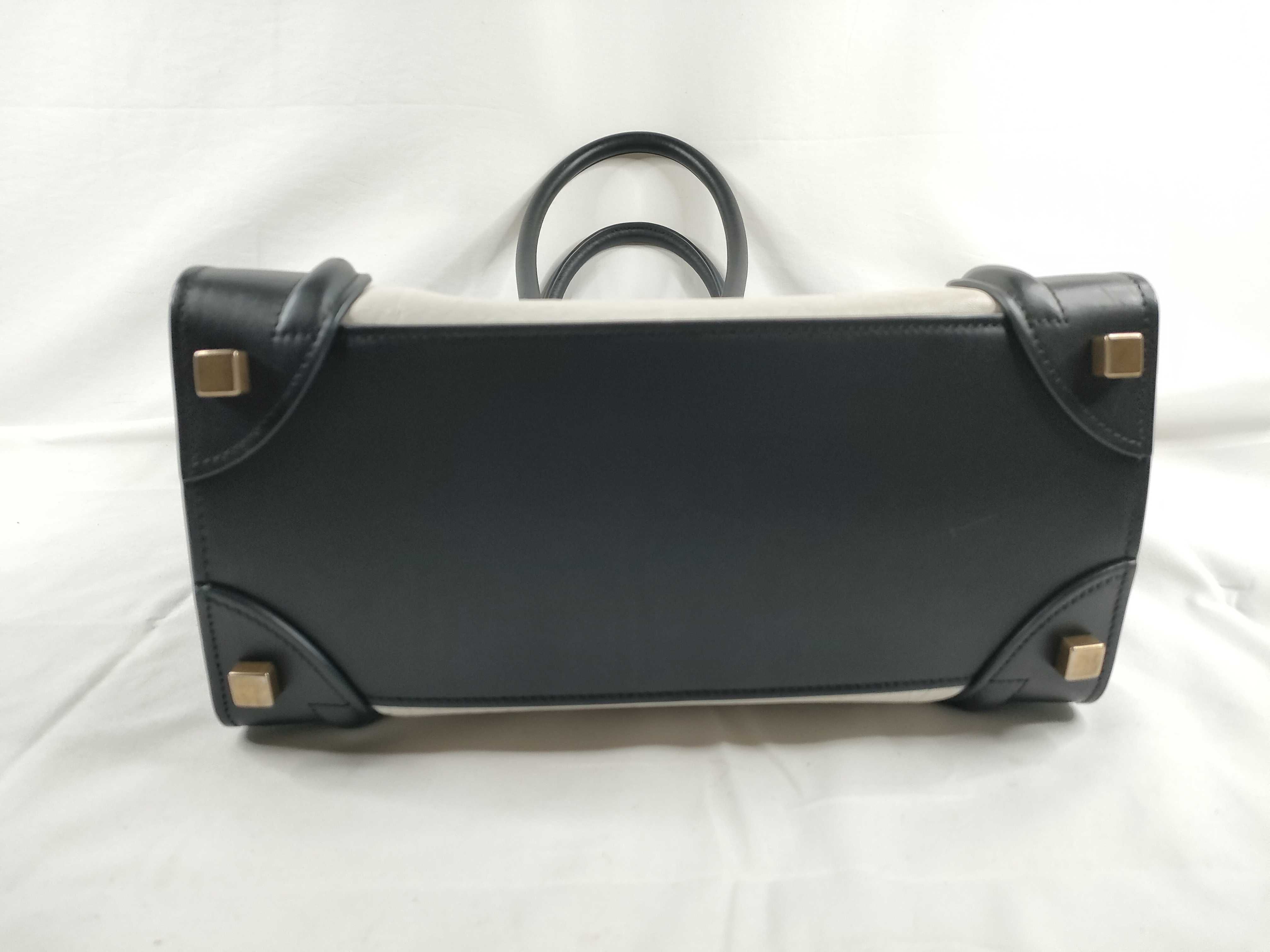 Luggage Micro Shopper Leather Handbag, White x Black — view 4