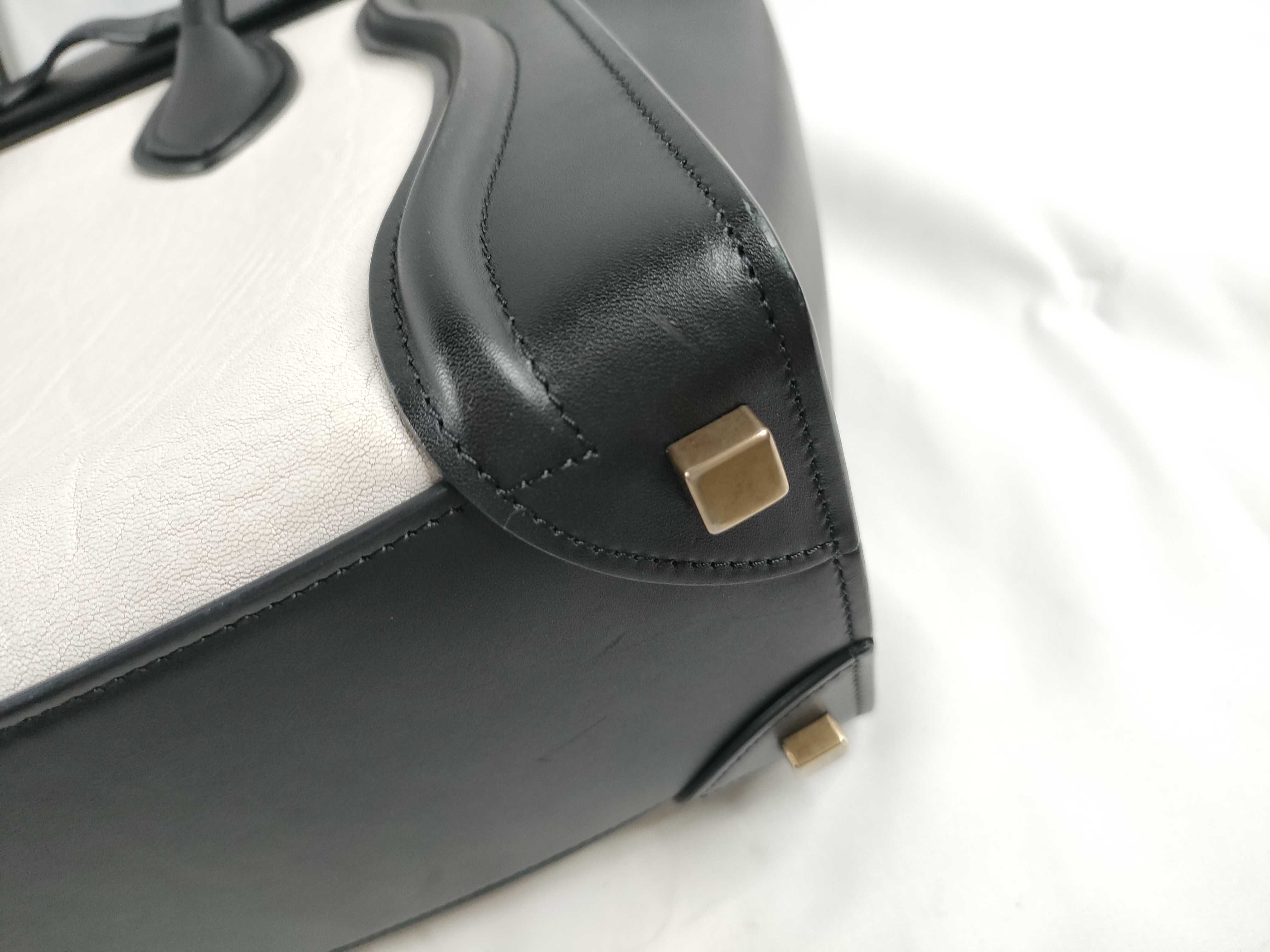 Luggage Micro Shopper Leather Handbag, White x Black — view 5