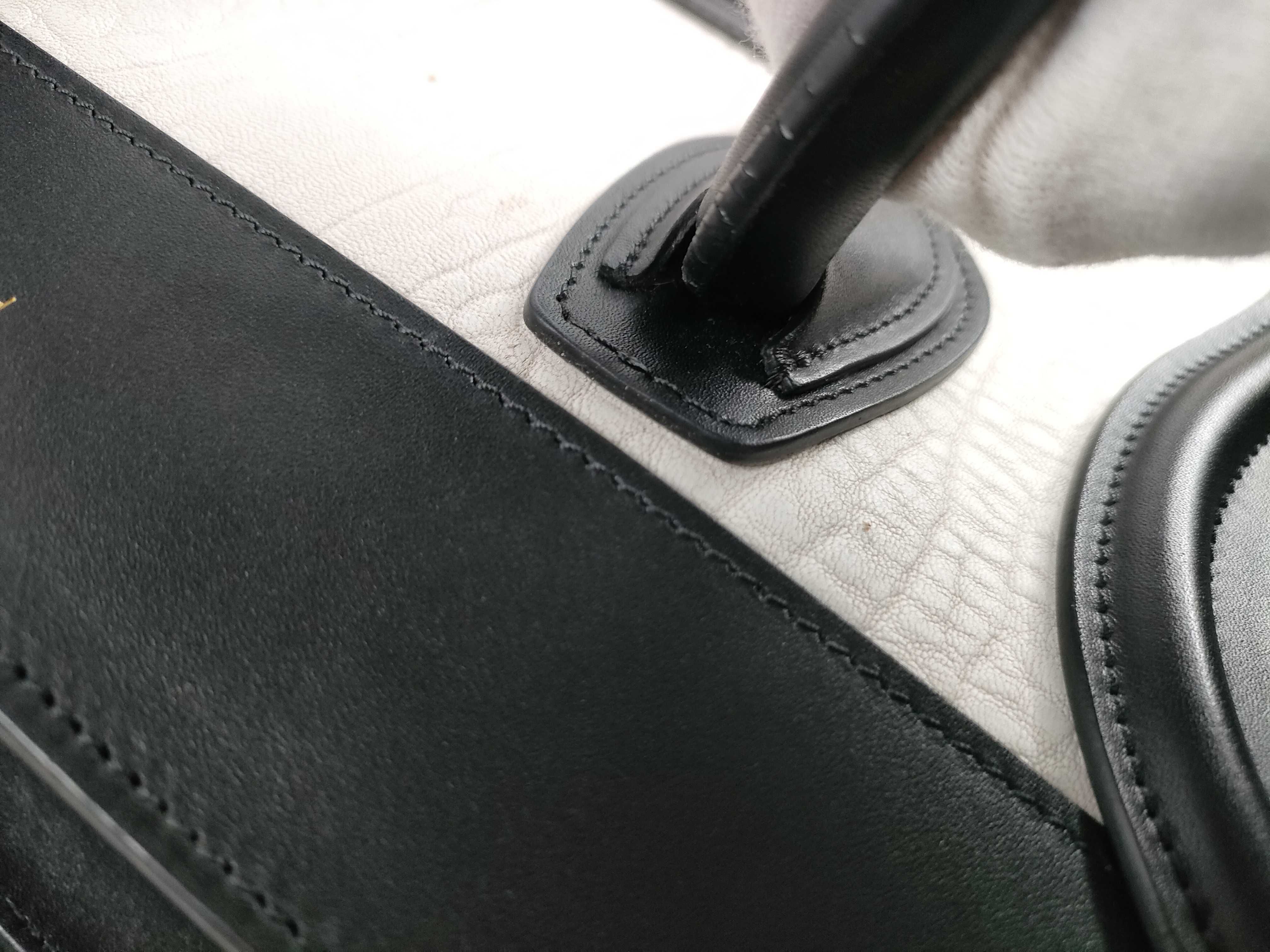 Luggage Micro Shopper Leather Handbag, White x Black — view 9