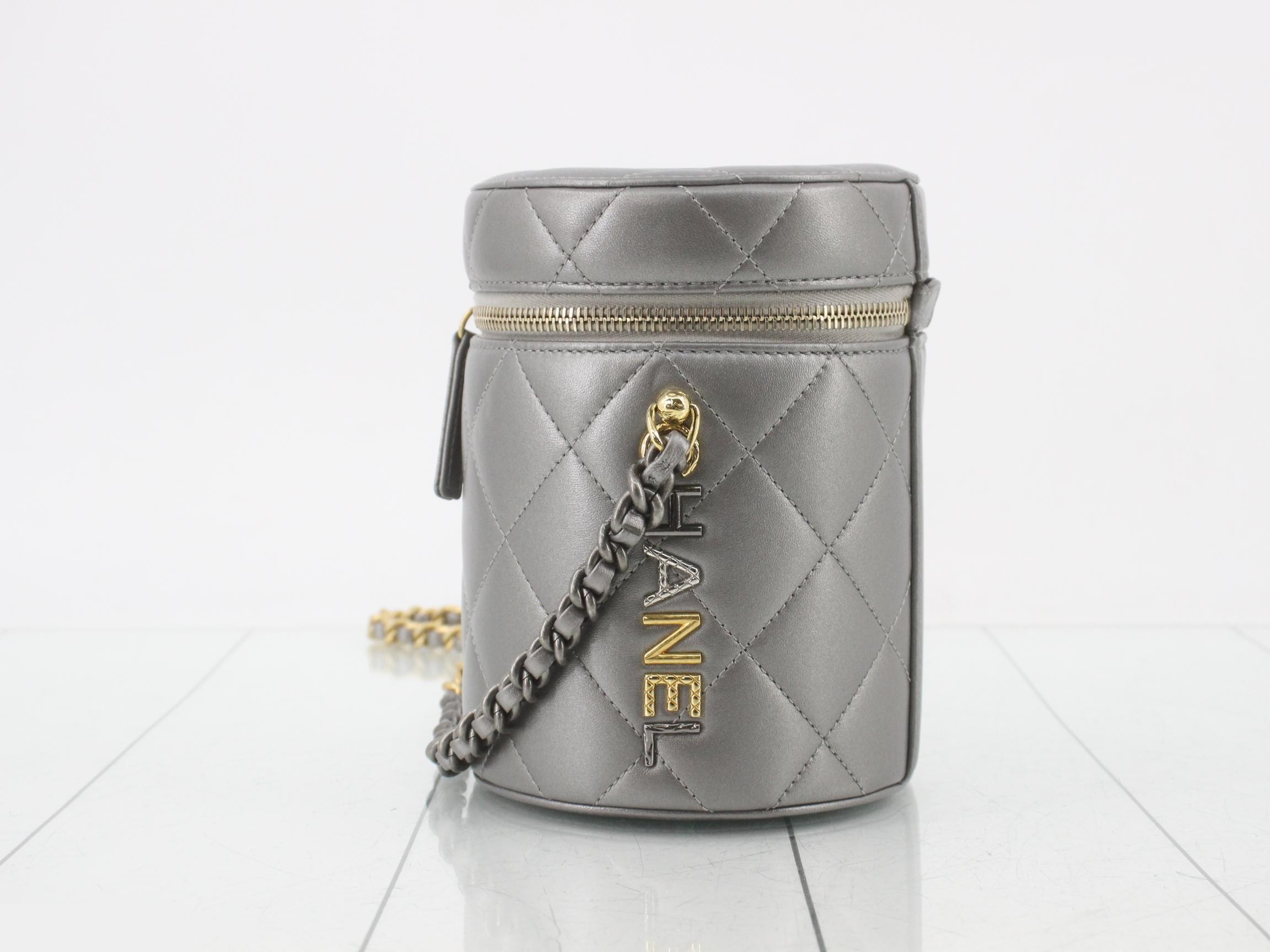 Matelassé Chain Vanity Shoulder Bag, Silver — view 3