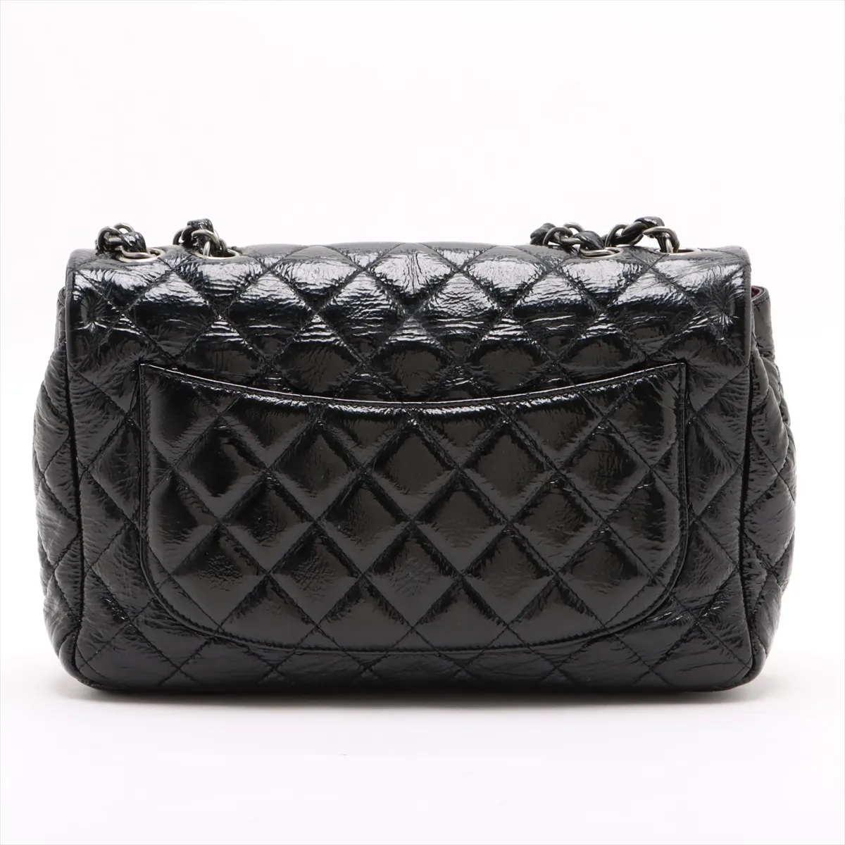 Matelasse patent leather single flap double chain bag black silver hardware 12184339 12th series — view 2