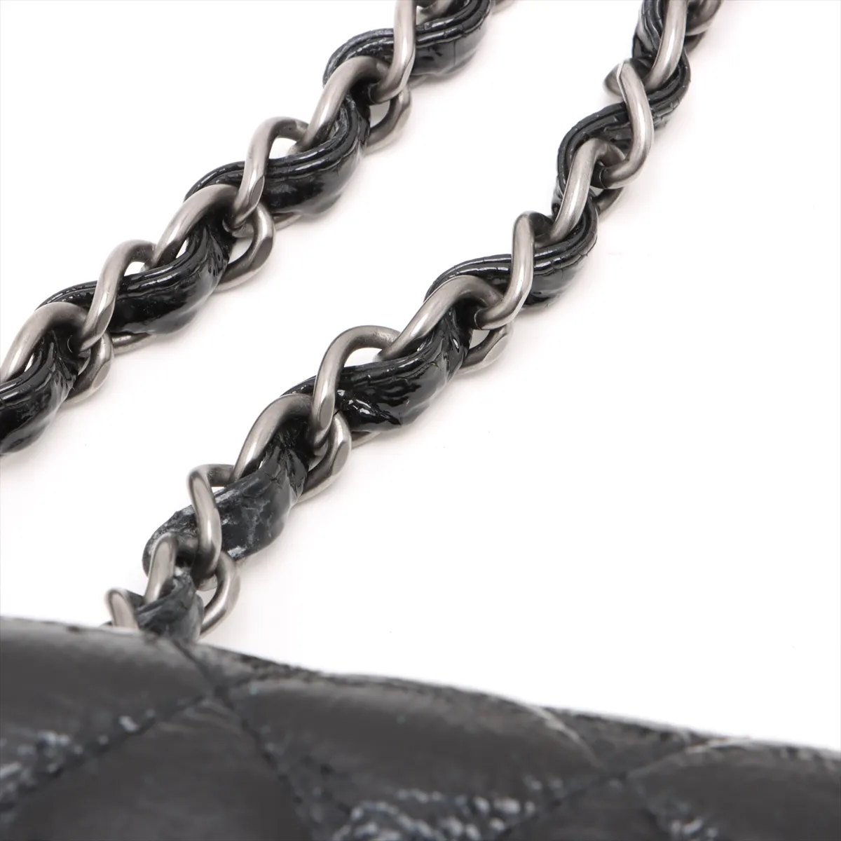 Matelasse patent leather single flap double chain bag black silver hardware 12184339 12th series — view 14