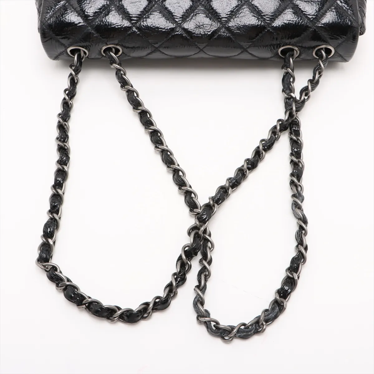 Matelasse patent leather single flap double chain bag black silver hardware 12184339 12th series — view 5