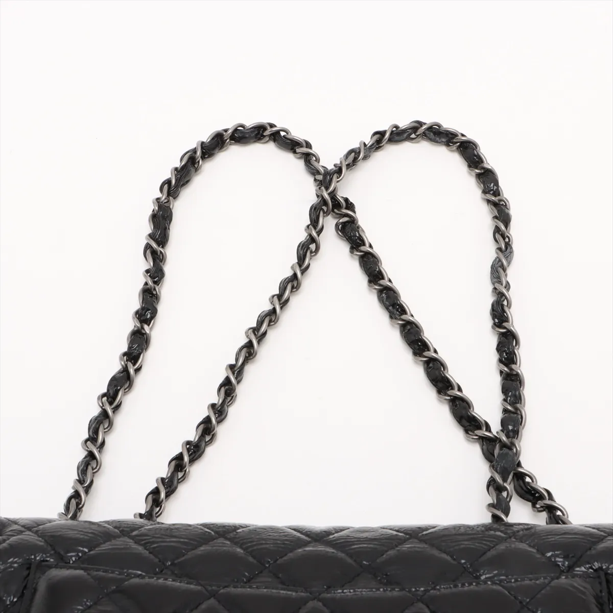 Matelasse patent leather single flap double chain bag black silver hardware 12184339 12th series — view 6