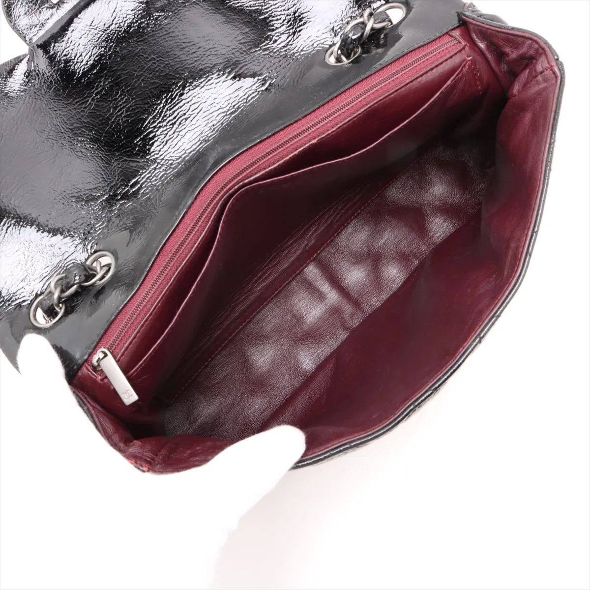 Matelasse patent leather single flap double chain bag black silver hardware 12184339 12th series — view 7