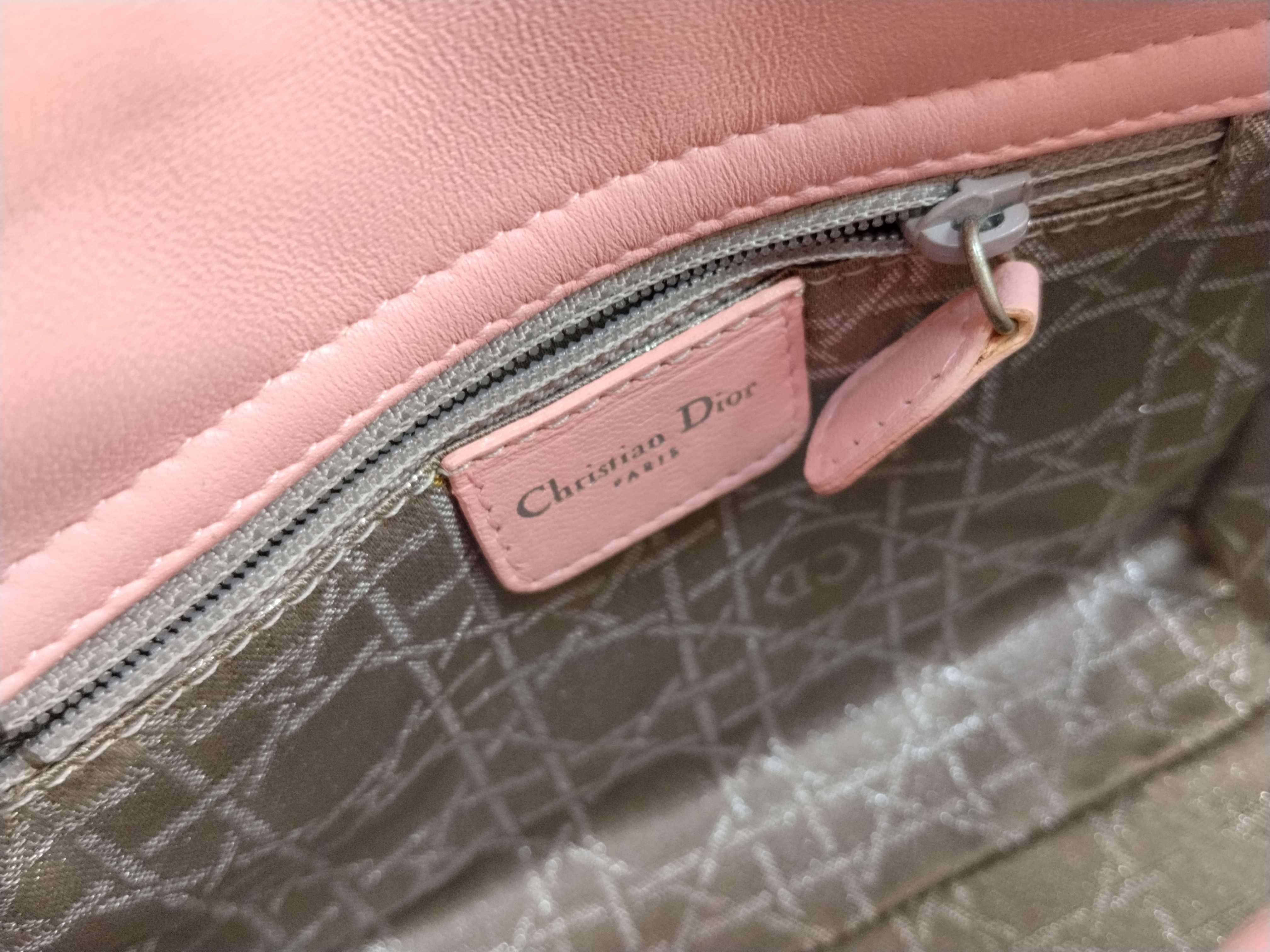 Lady Dior Cannage Mini Leather Handbag in Pink. Accessories: Shoulder strap. — view 11