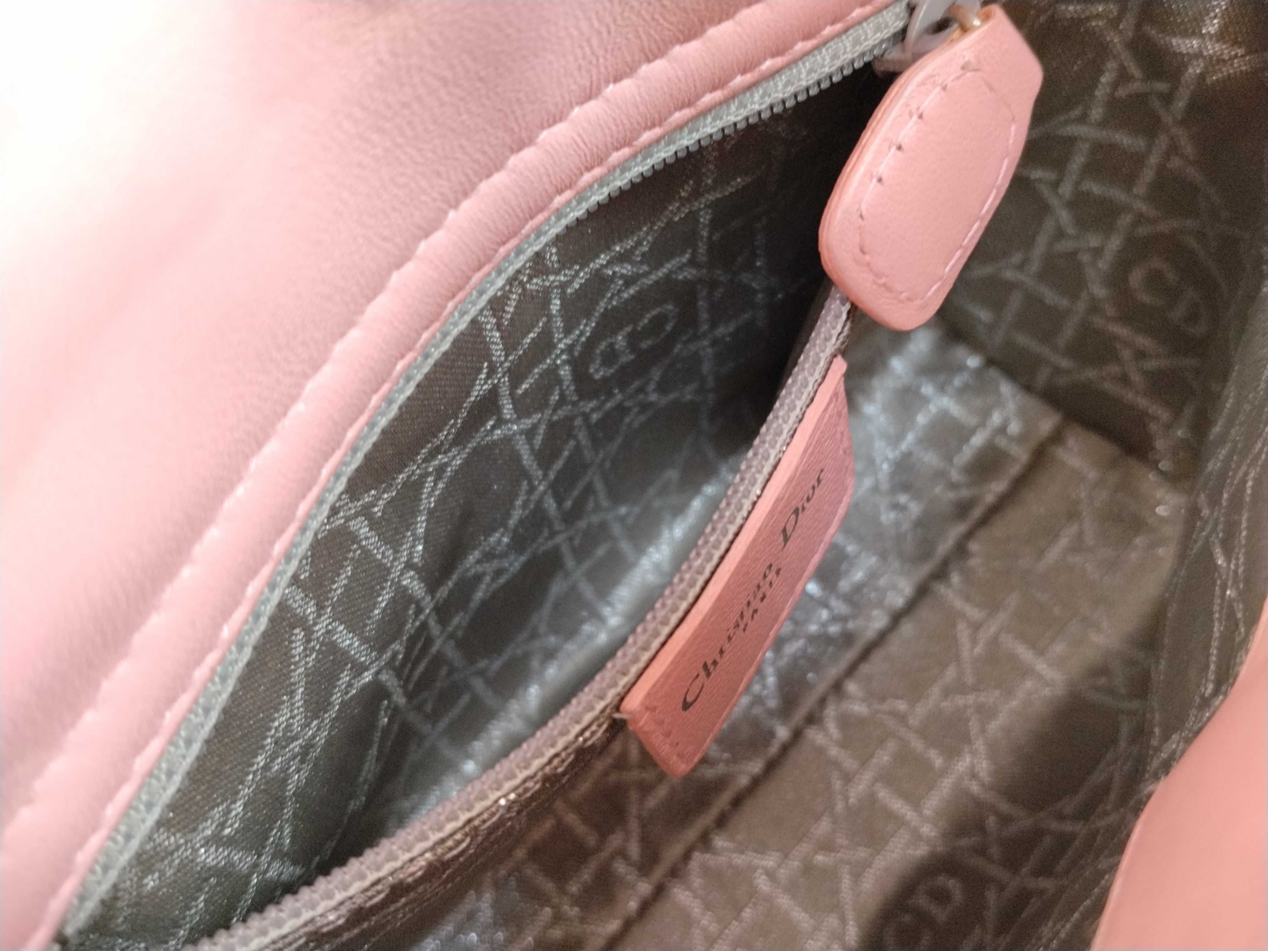 Lady Dior Cannage Mini Leather Handbag in Pink. Accessories: Shoulder strap. — view 12