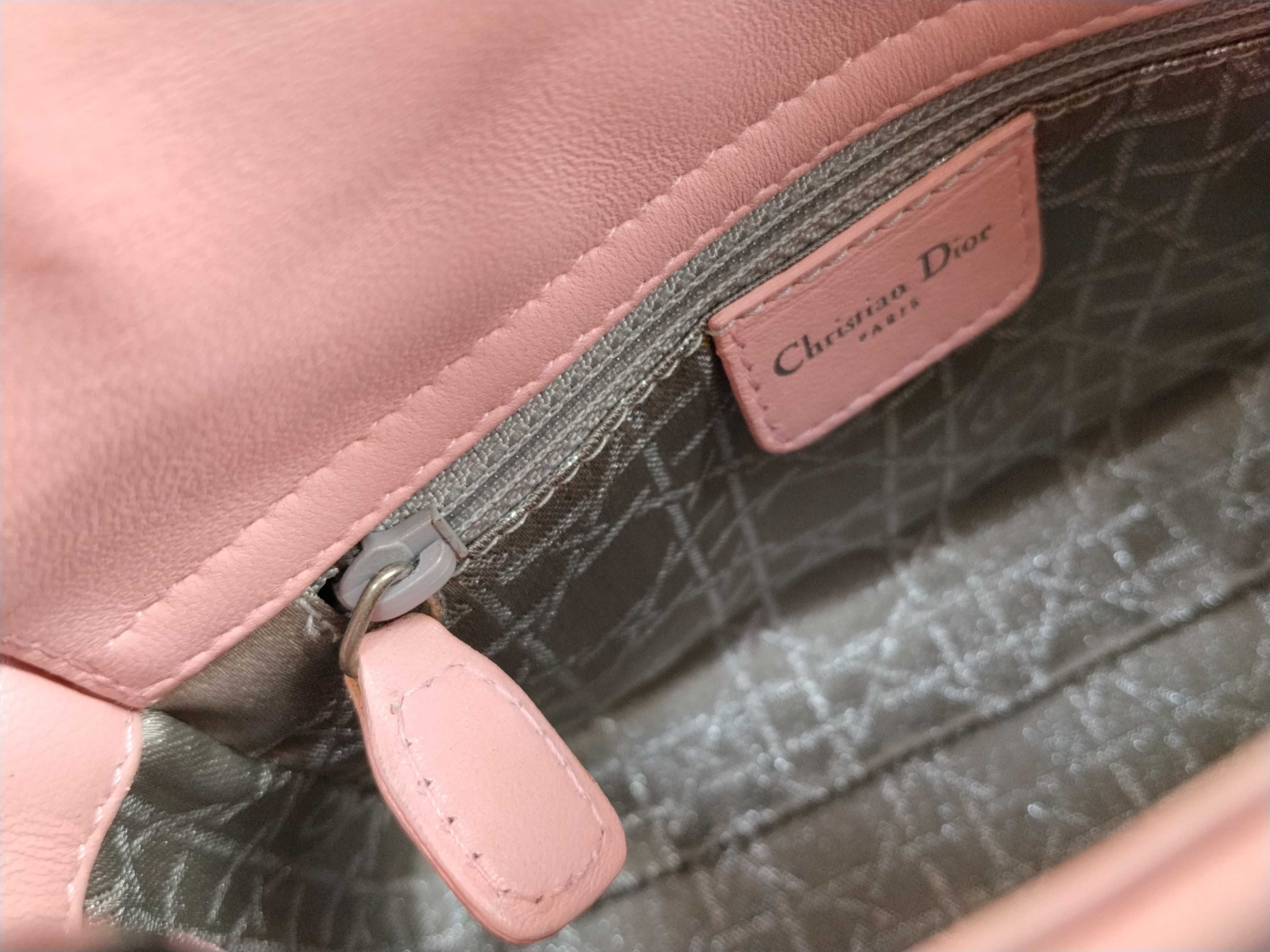 Lady Dior Cannage Mini Leather Handbag in Pink. Accessories: Shoulder strap. — view 13
