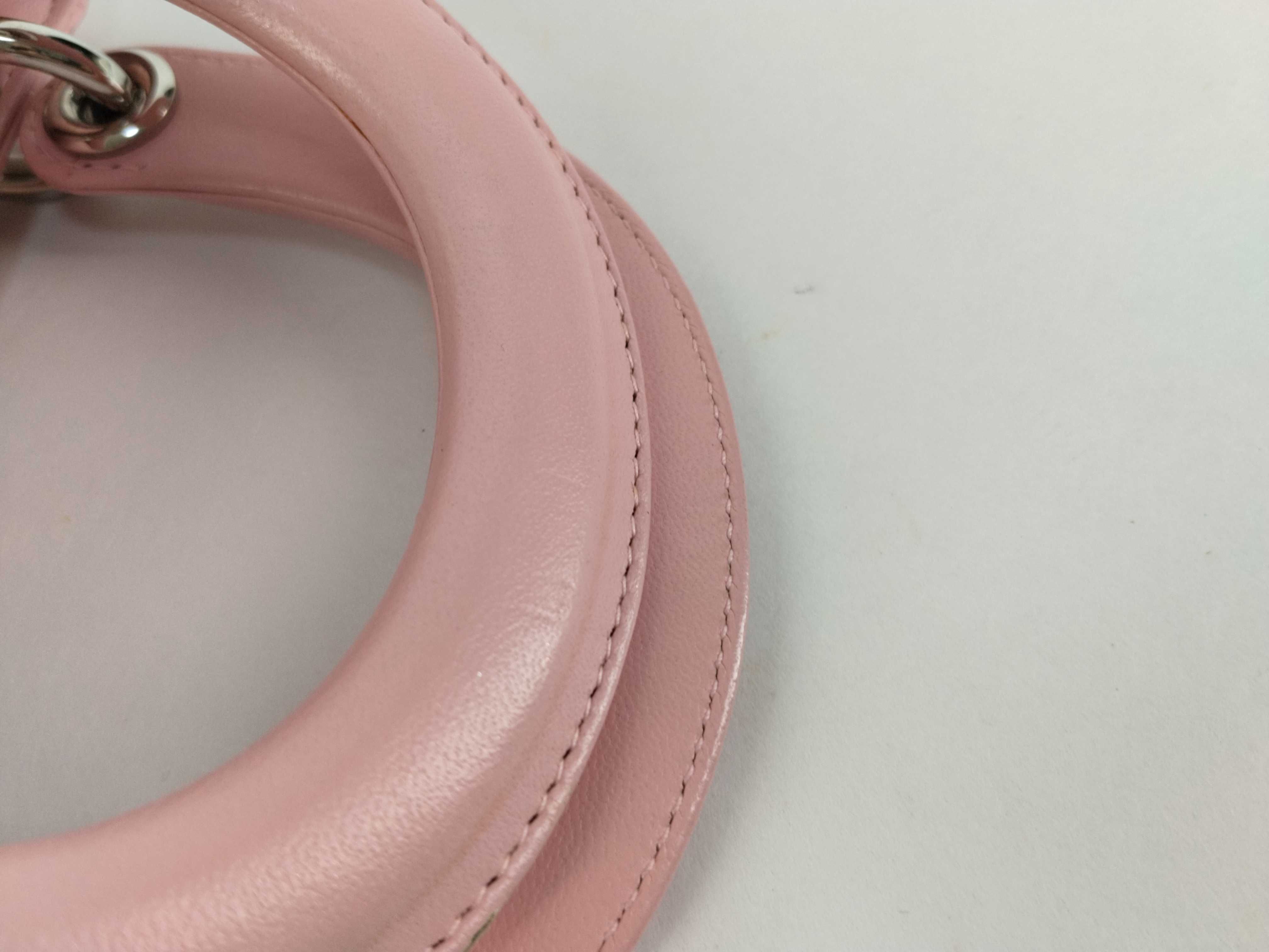 Lady Dior Cannage Mini Leather Handbag in Pink. Accessories: Shoulder strap. — view 4