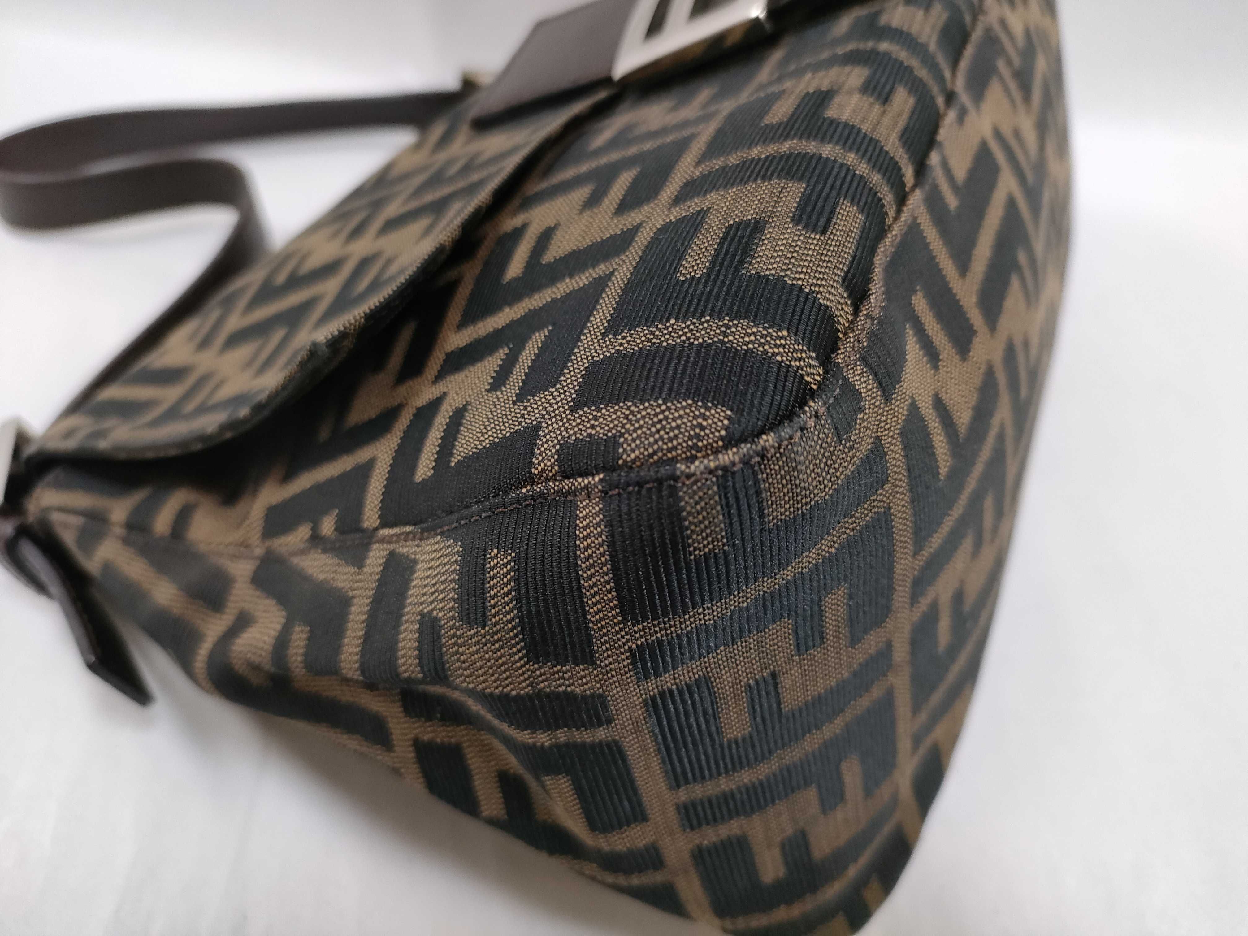 26325 Canvas/Leather Mamma Bucket Zucca One-Shoulder Bag, Dark Brown — view 6