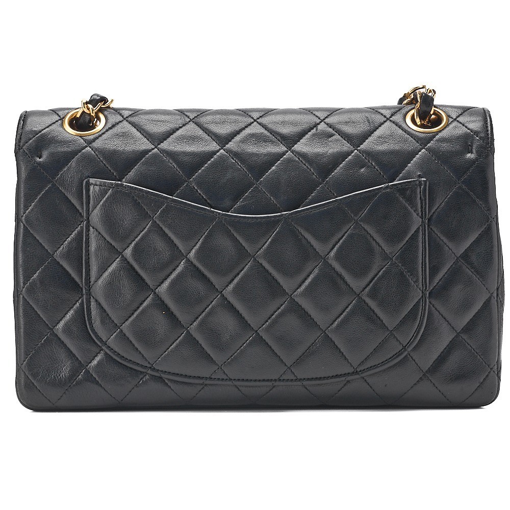 Lambskin Matelassé 23cm Double Flap Chain Shoulder Bag, Black — view 4