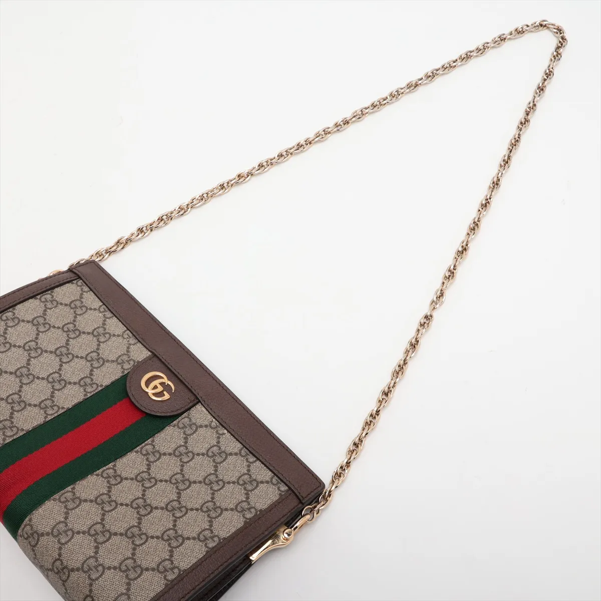 GG Supreme Ophidia 503877 PVC x Leather Chain Shoulder Bag Beige x Brown — view 5