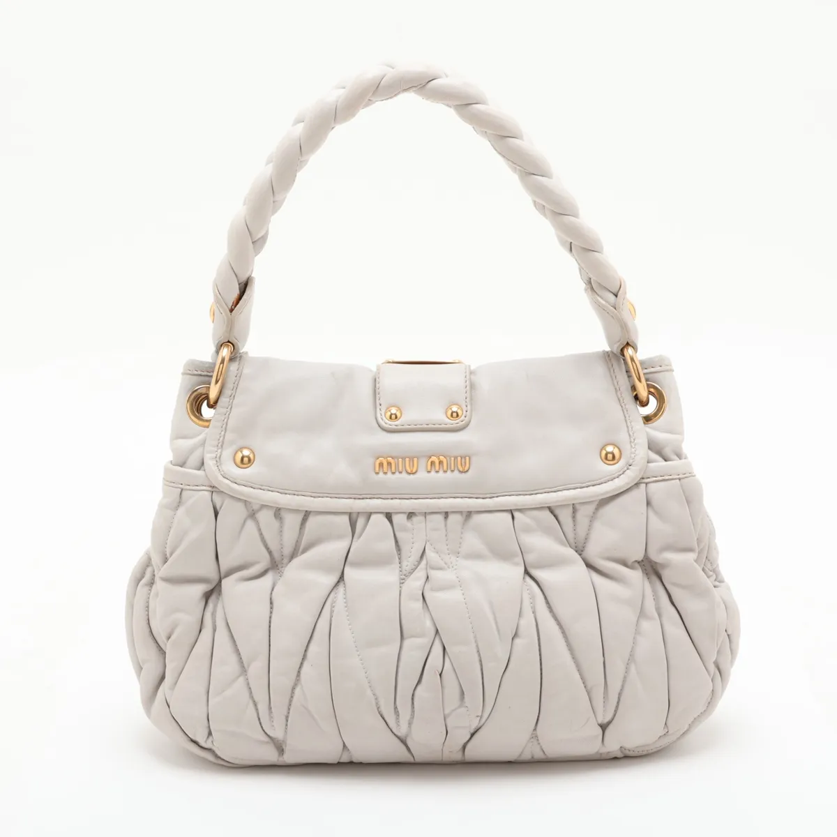 Matelassé Leather 2-Way Shoulder Bag, Gray — view 2