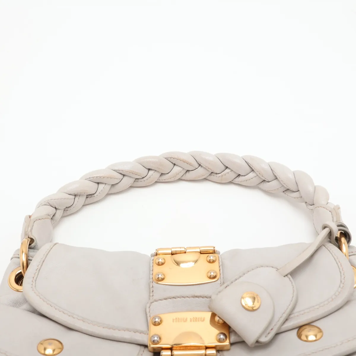 Matelassé Leather 2-Way Shoulder Bag, Gray — view 6