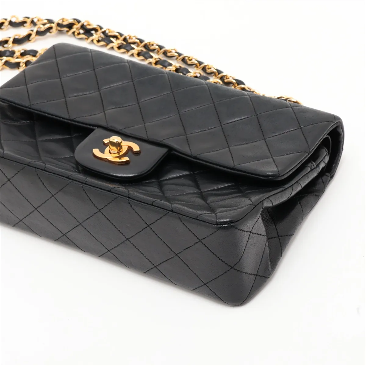 Matelassé 23 Small Lambskin Double Flap Double Chain Bag, Black with Gold Hardware, 1305554, Series 1, A01113 — view 3
