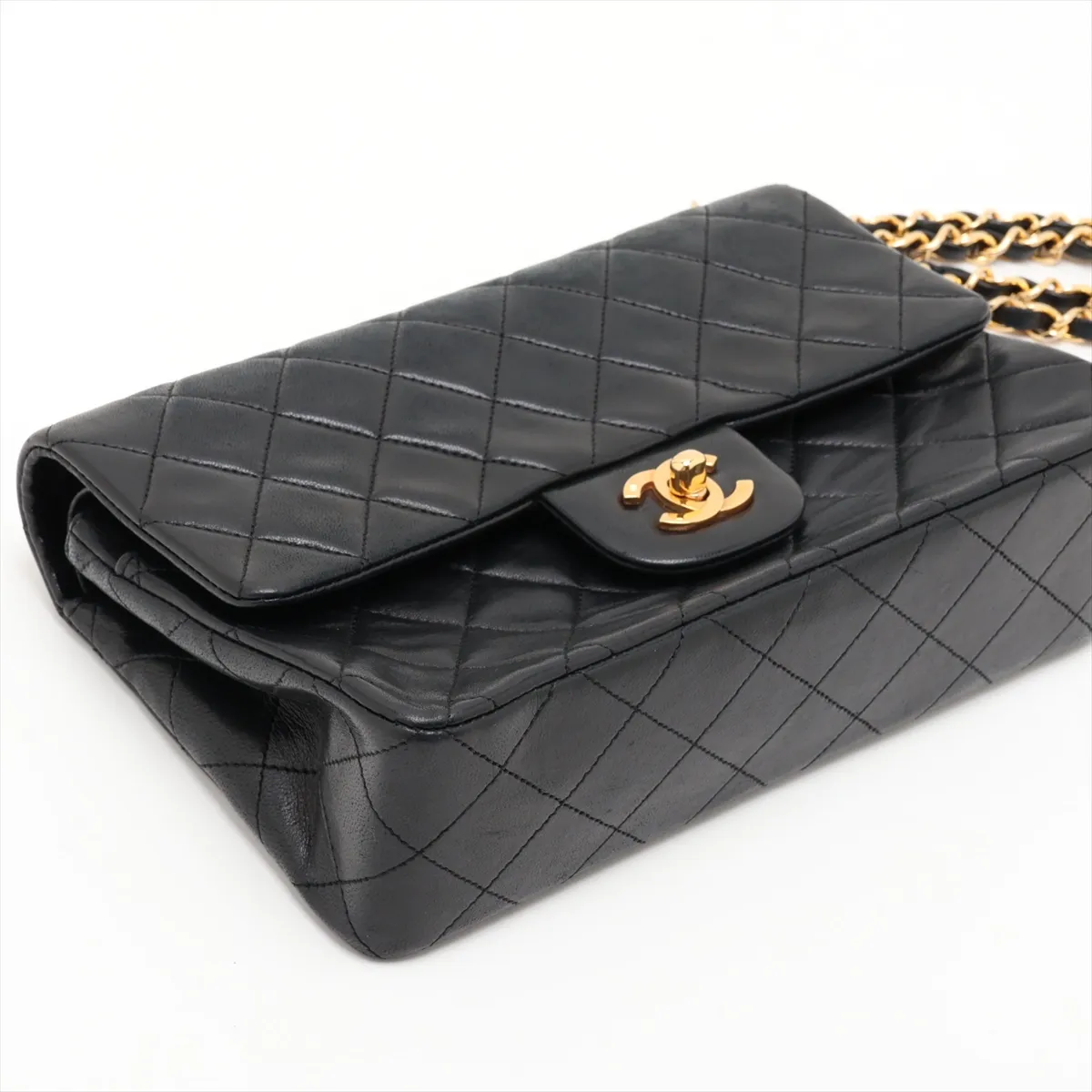 Matelassé 23 Small Lambskin Double Flap Double Chain Bag, Black with Gold Hardware, 1305554, Series 1, A01113 — view 4