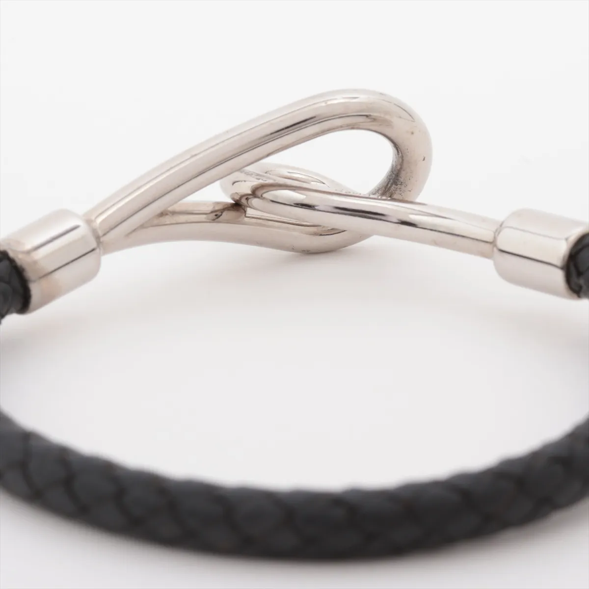 Jumbo Bracelet, Metal x Leather, Silver x Black, — view 4