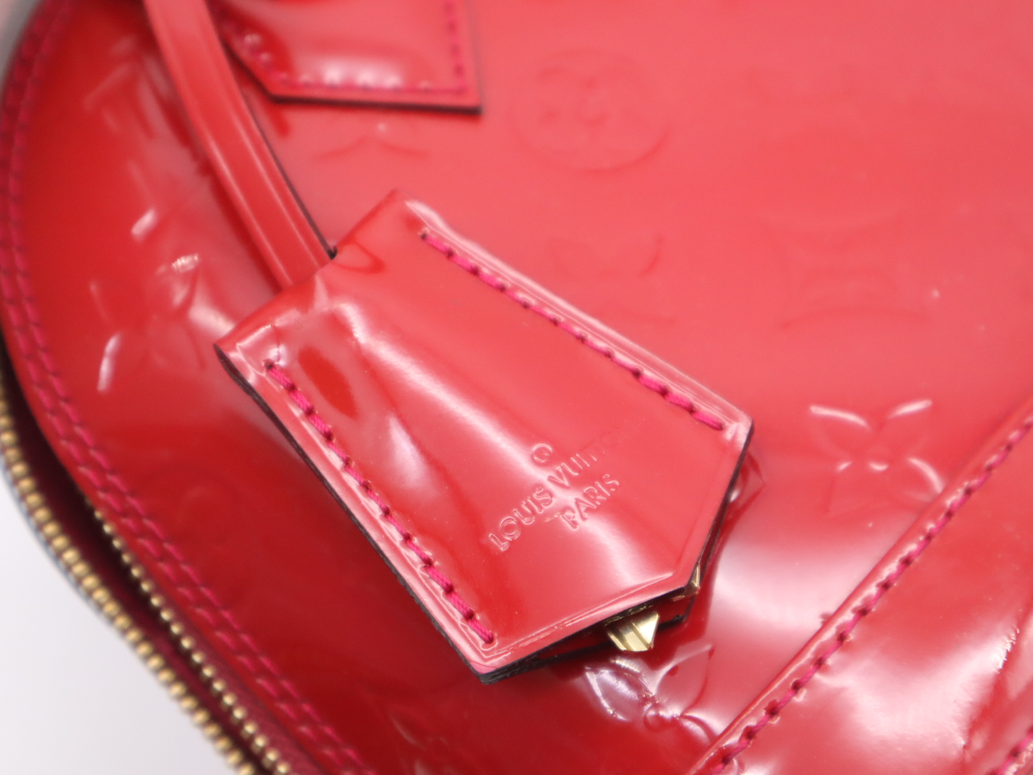 M90174 Monogram Vernis Alma BB Cerise Handbag with Shoulder Strap, Padlock, 2 Keys, Clochette, and Dust Bag — view 13