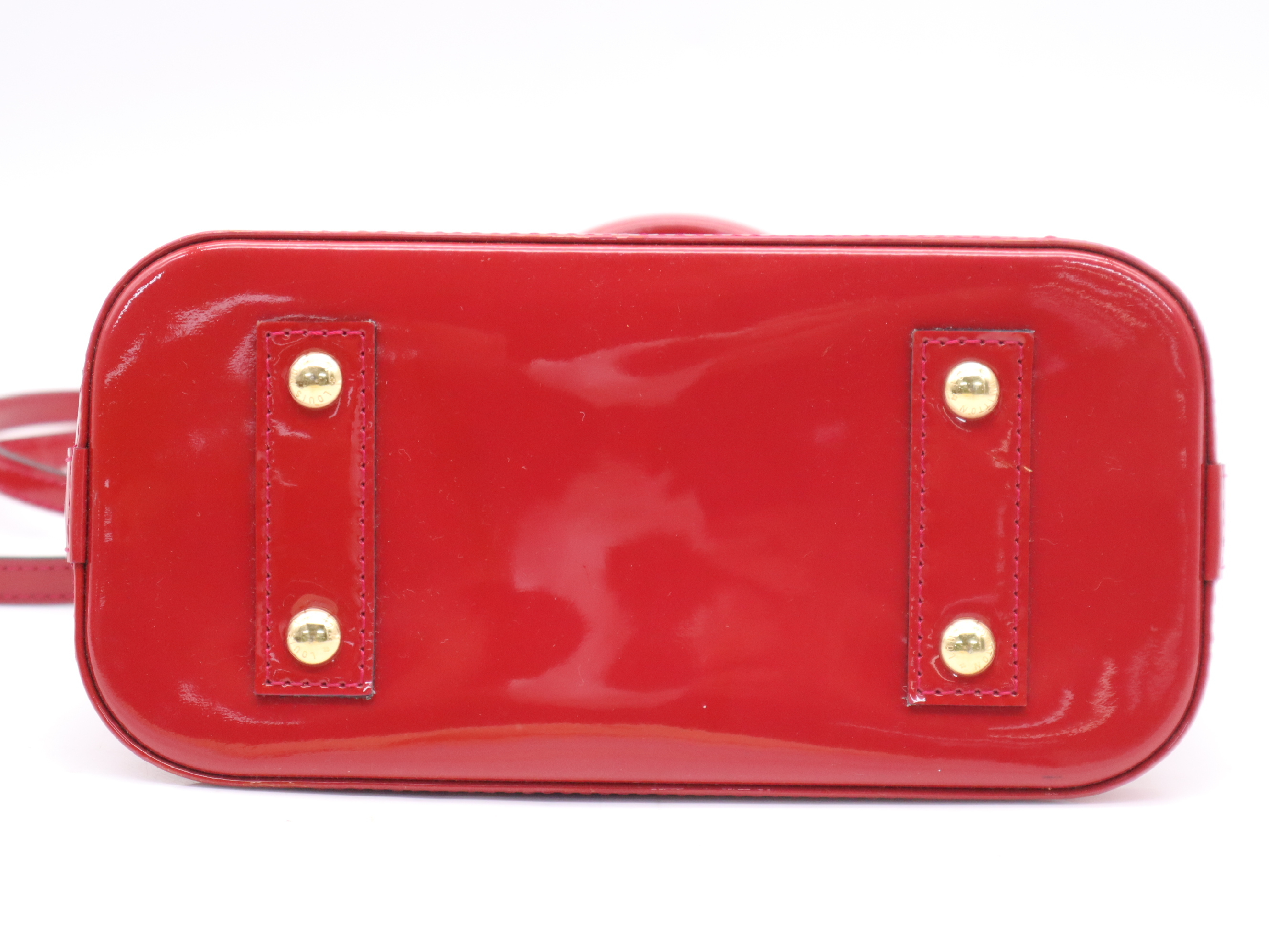 M90174 Monogram Vernis Alma BB Cerise Handbag with Shoulder Strap, Padlock, 2 Keys, Clochette, and Dust Bag — view 4