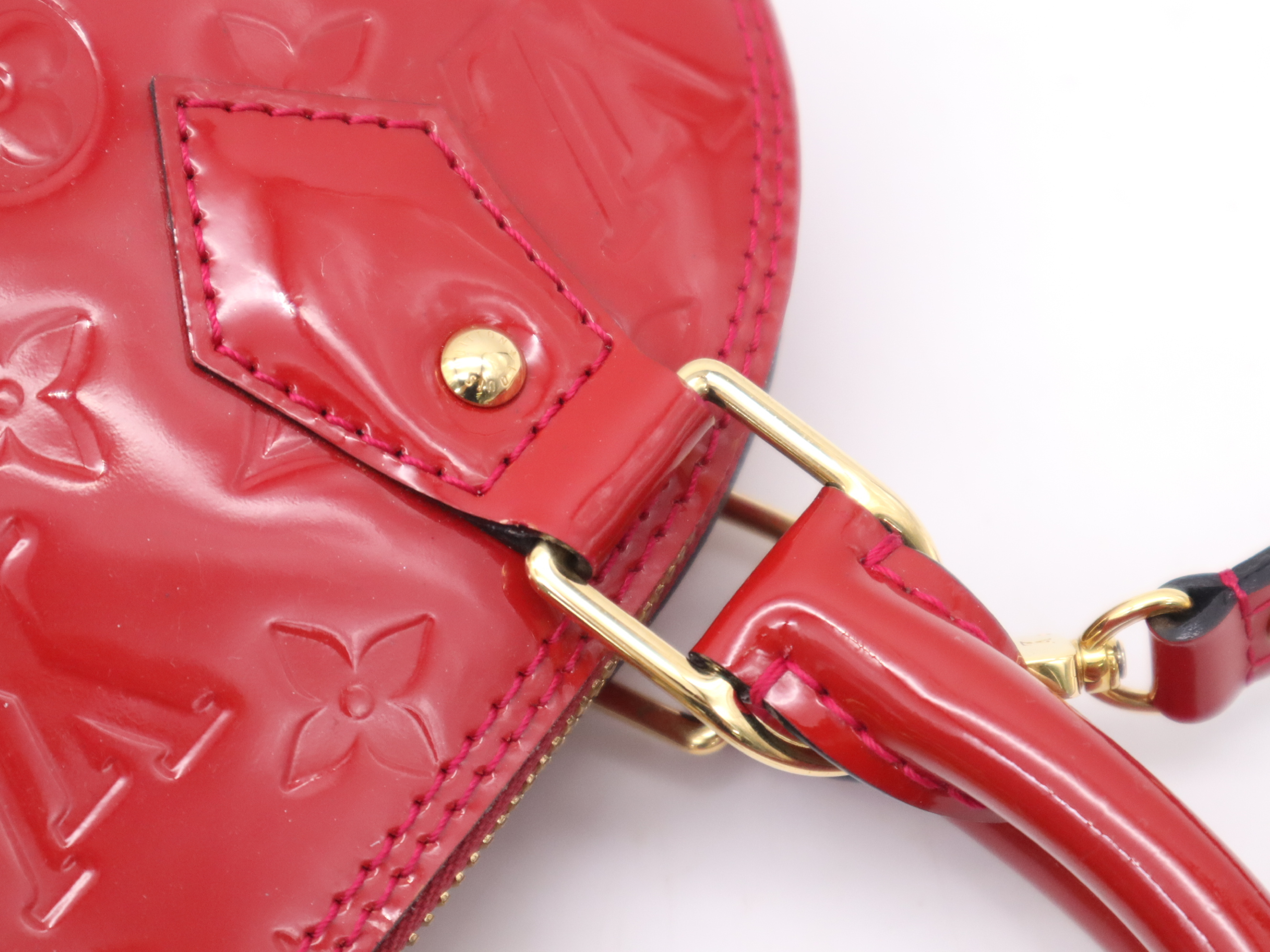 M90174 Monogram Vernis Alma BB Cerise Handbag with Shoulder Strap, Padlock, 2 Keys, Clochette, and Dust Bag — view 8