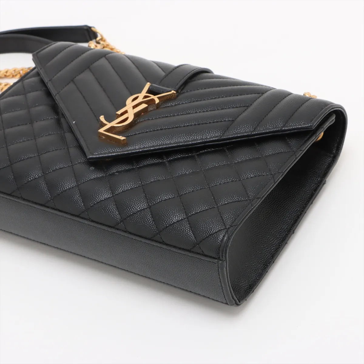Envelope Leather Chain Shoulder Bag, Black, 487206 — view 3