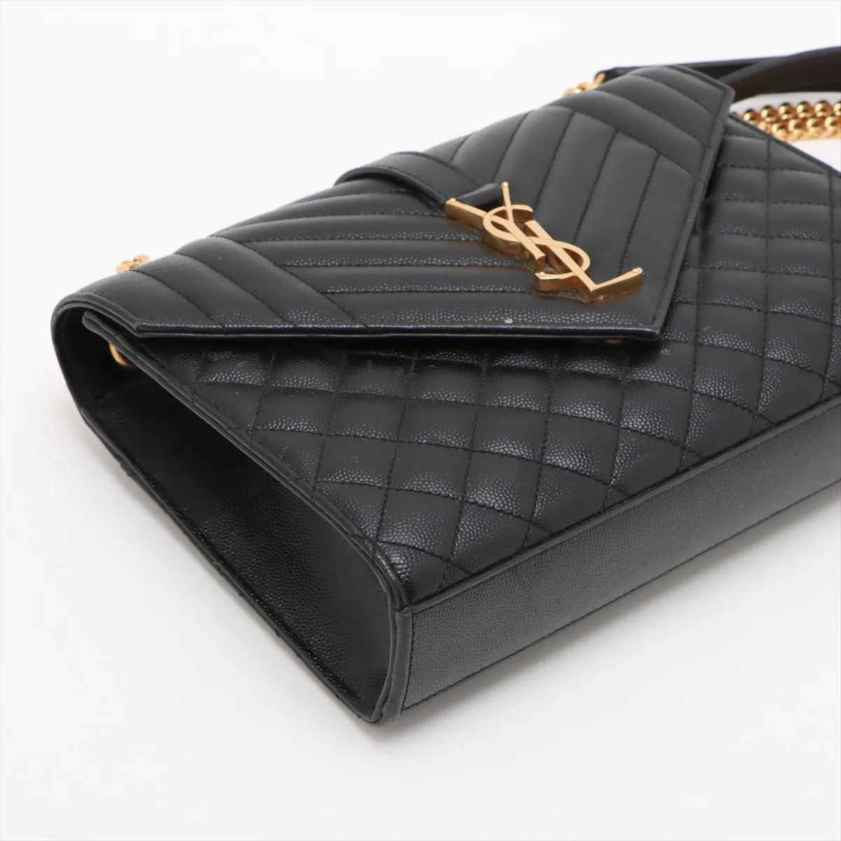 Envelope Leather Chain Shoulder Bag, Black, 487206 — view 4
