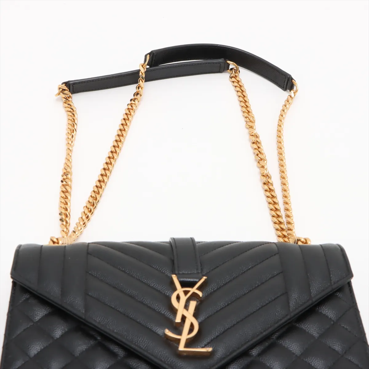 Envelope Leather Chain Shoulder Bag, Black, 487206 — view 6