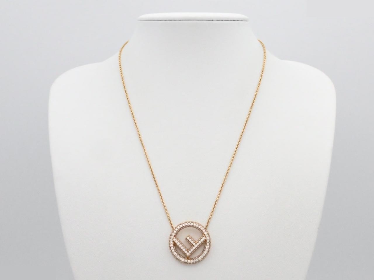 F is Fendi Rhinestone Necklace, Gold — view 3