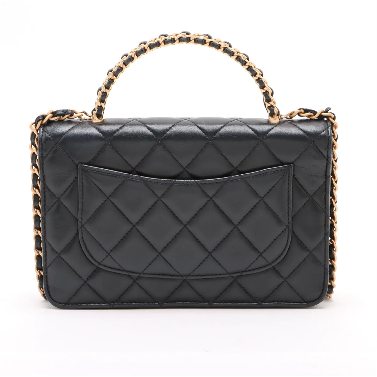 Matelassé Lambskin Chain Wallet, Top Handle, Black, Gold Hardware, J88AHP82, Random Plate — view 2