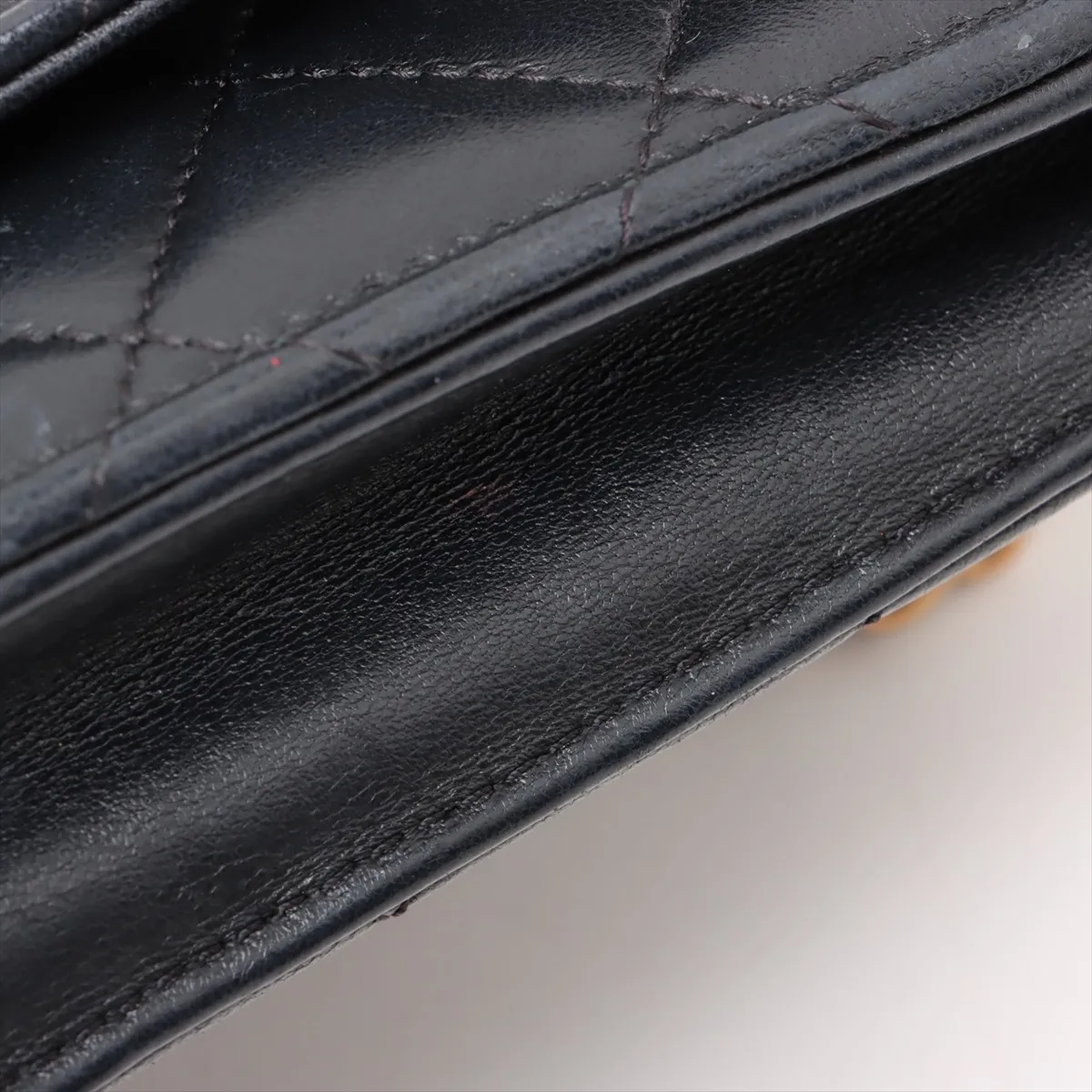 Matelassé Lambskin Chain Wallet, Top Handle, Black, Gold Hardware, J88AHP82, Random Plate — view 14