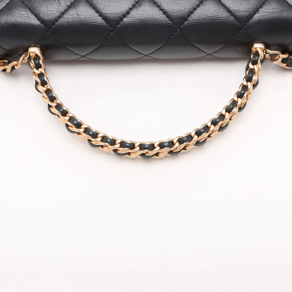 Matelassé Lambskin Chain Wallet, Top Handle, Black, Gold Hardware, J88AHP82, Random Plate — view 5
