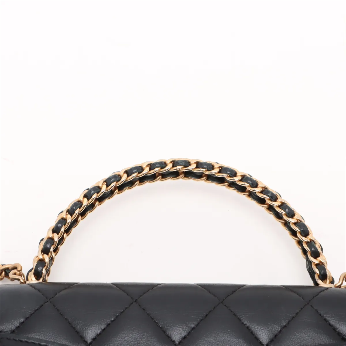 Matelassé Lambskin Chain Wallet, Top Handle, Black, Gold Hardware, J88AHP82, Random Plate — view 6