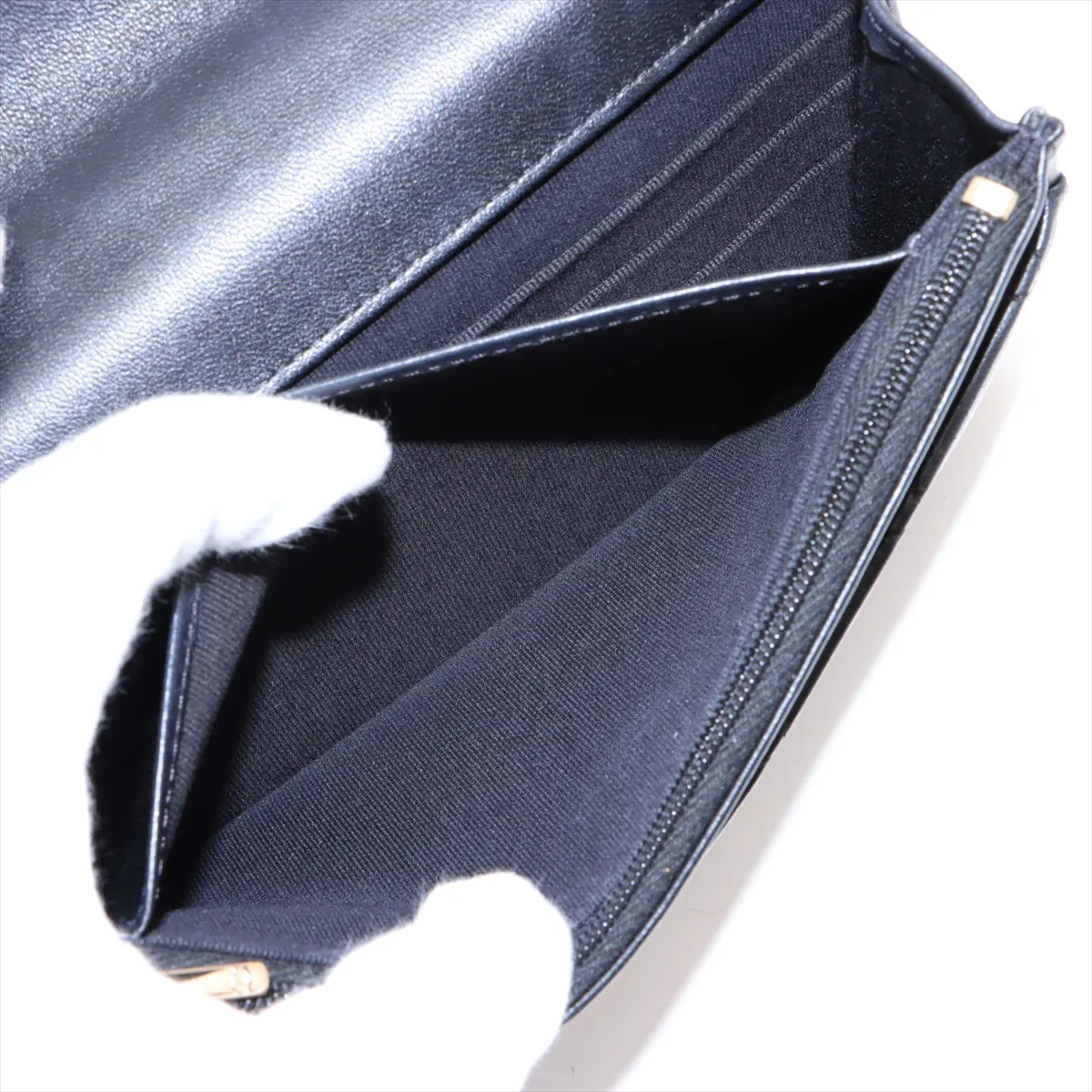 Matelassé Lambskin Chain Wallet, Top Handle, Black, Gold Hardware, J88AHP82, Random Plate — view 9