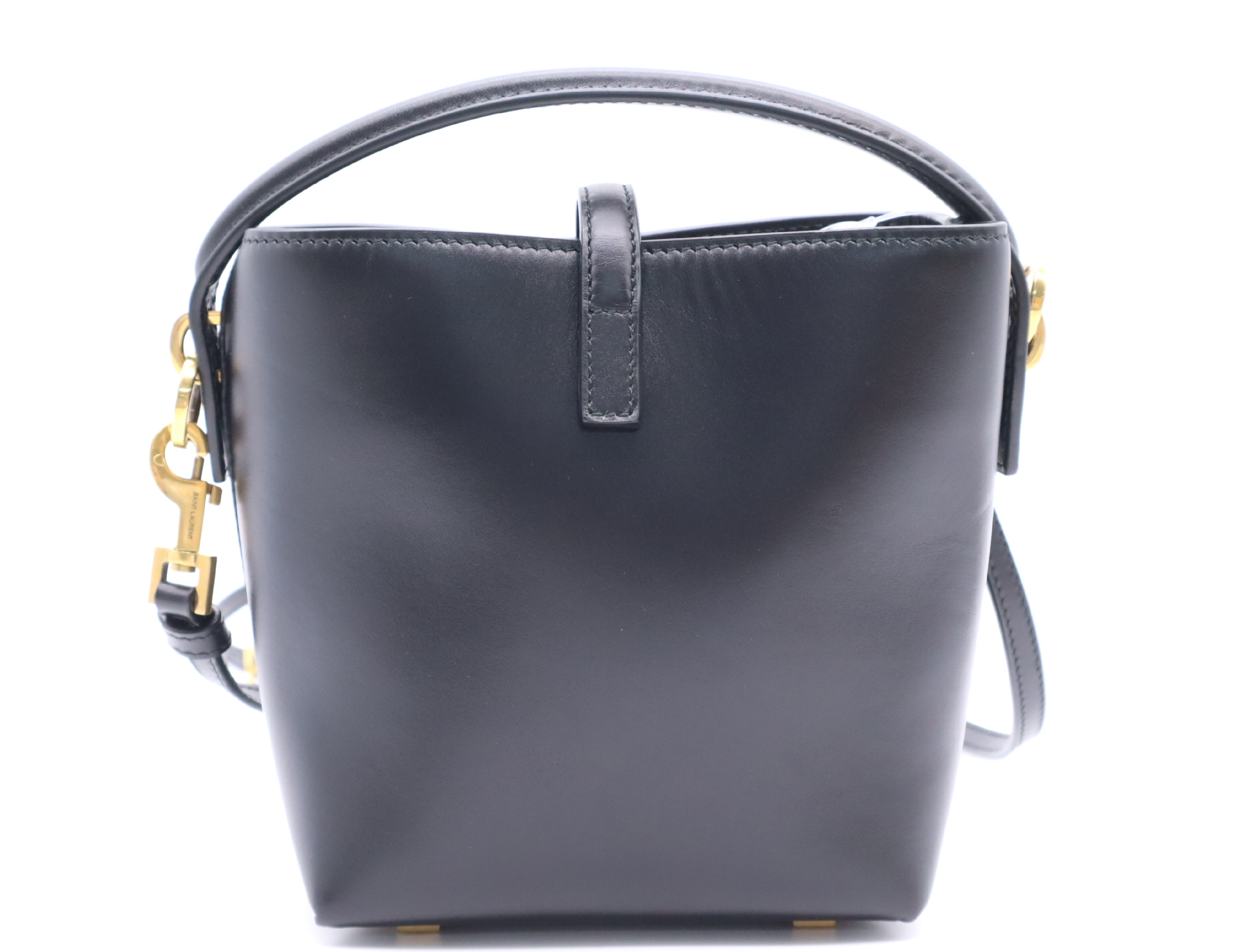 765870.0824 Leather YSL Logo Bucket Bag Black Gold Hardware Shoulder Bag — view 2