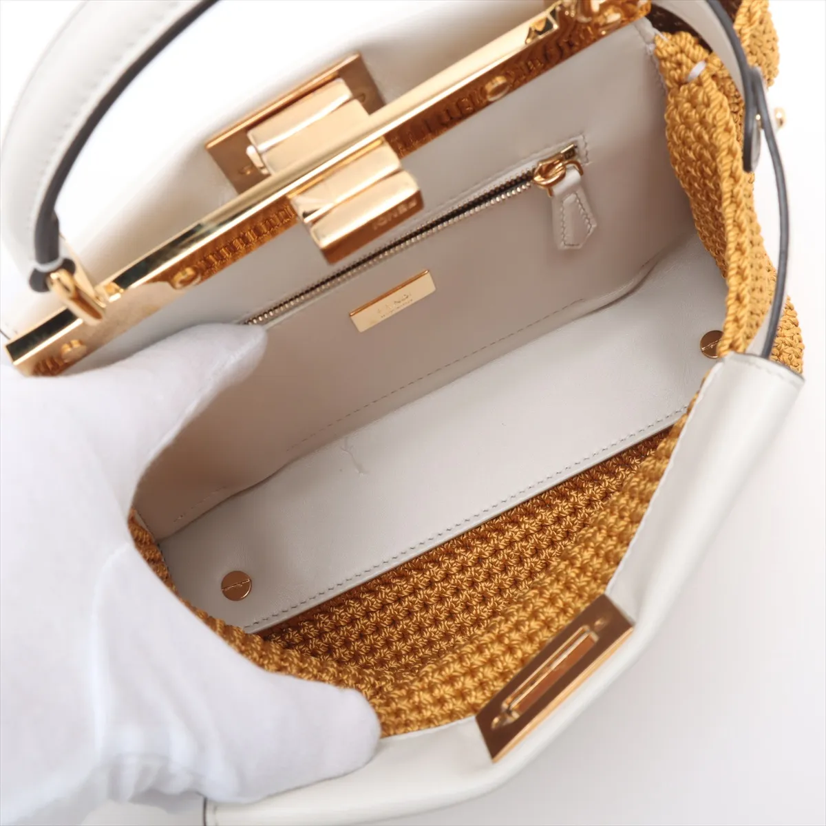 Mini Peekaboo Raffia x Leather 2WAY Handbag Beige 8BN244 — view 8