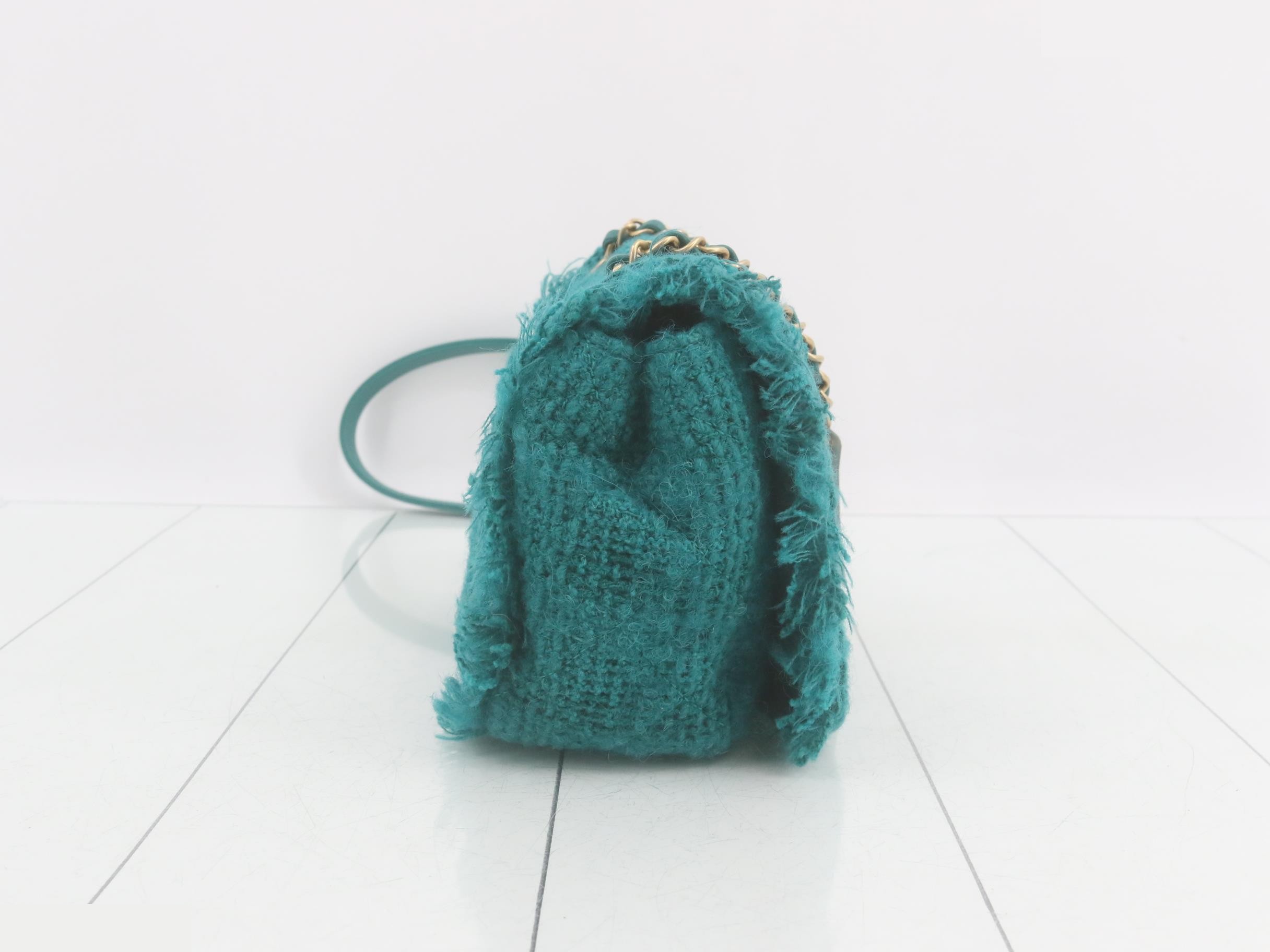 Tweed Logo Chain Shoulder Bag (Green) — view 4