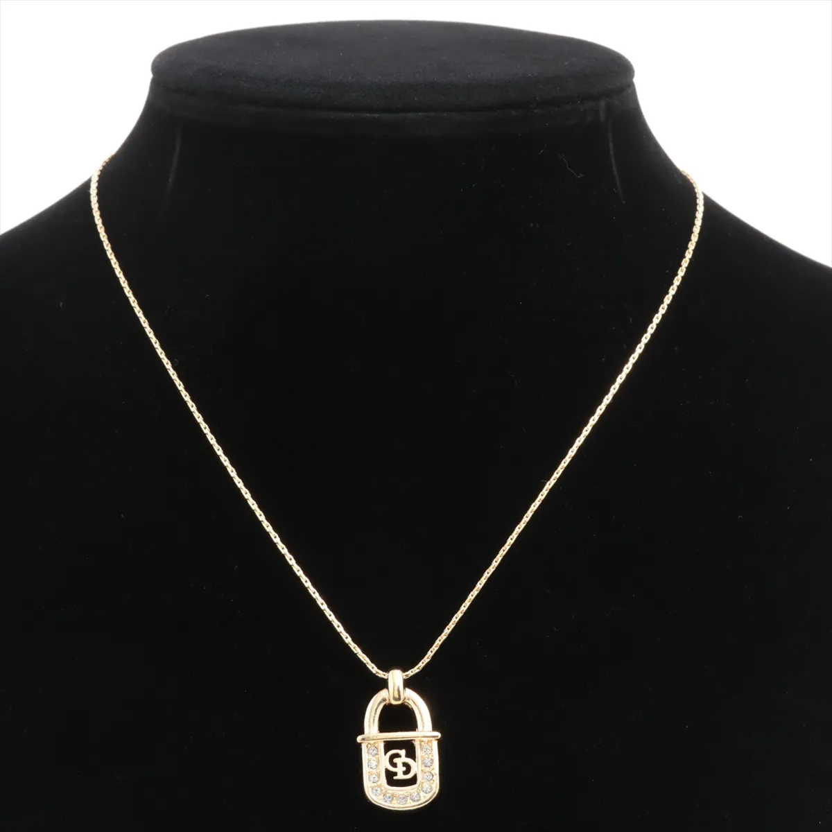 CD logo necklace, gold plated with rhinestones. Shows signs of wear, — view 5