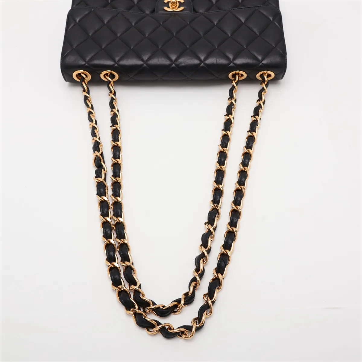Matelassé Lambskin Single Flap Double Chain Bag, Black with Gold Hardware, 6091698, Series 6 — view 5