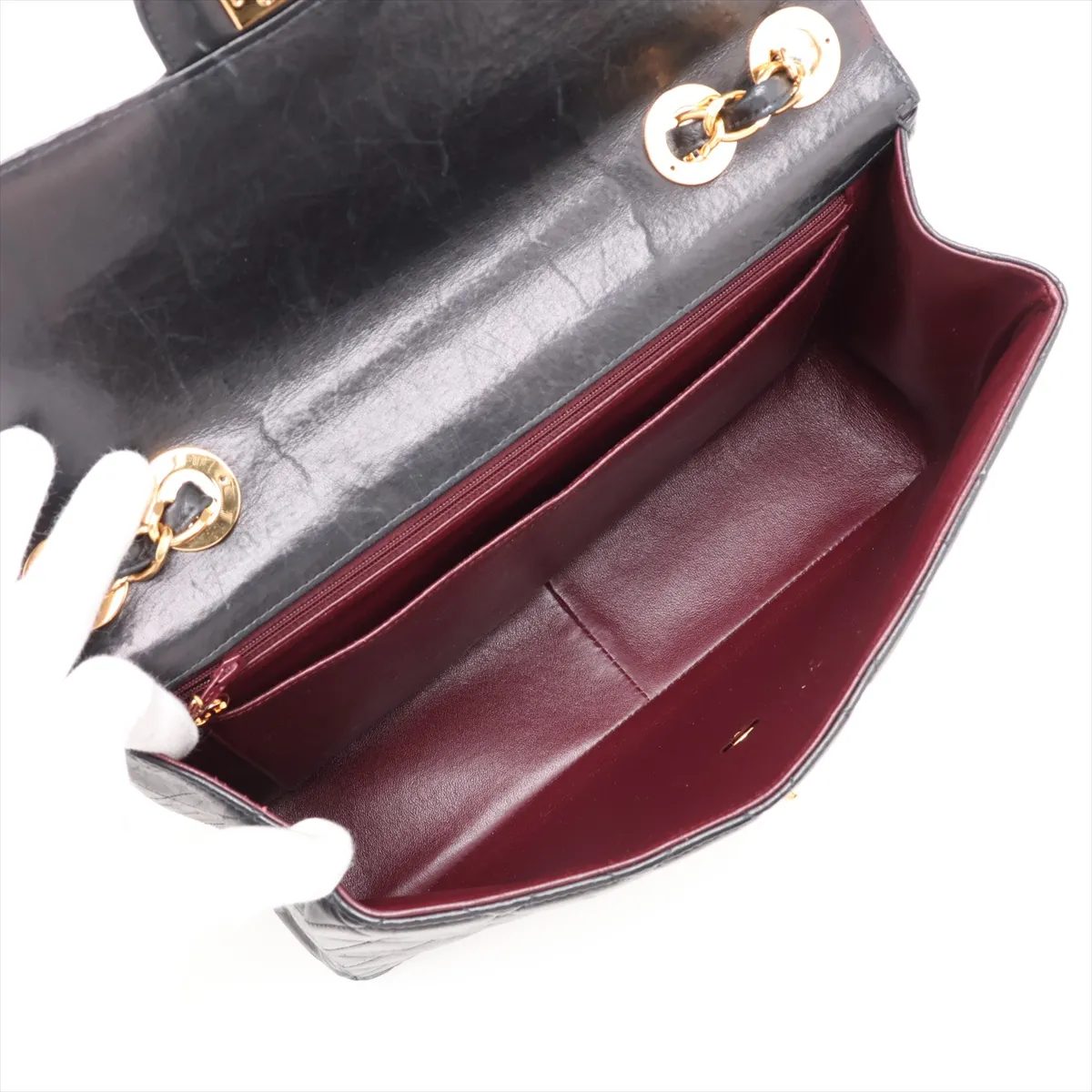Matelassé Lambskin Single Flap Double Chain Bag, Black with Gold Hardware, 6091698, Series 6 — view 7