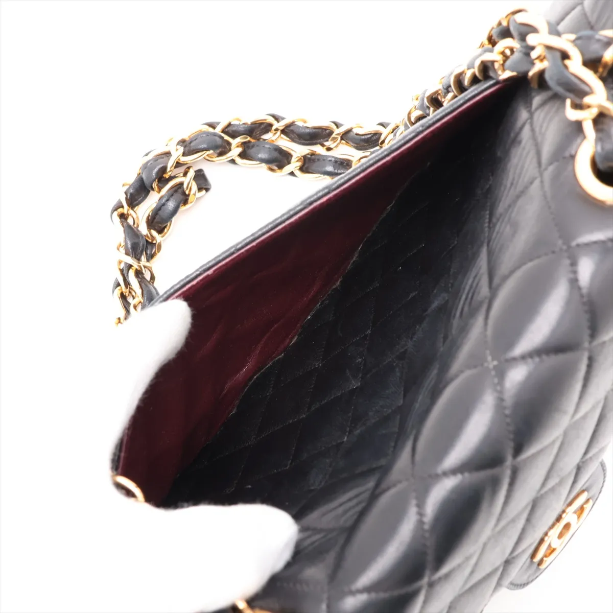 Matelassé Lambskin Single Flap Double Chain Bag, Black with Gold Hardware, 6091698, Series 6 — view 8