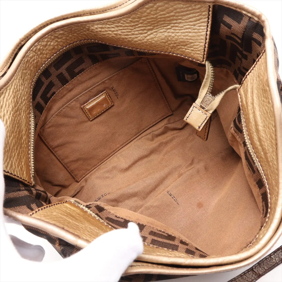 Zucca Canvas x Leather Handbag, Brown, 8BH156 — view 7