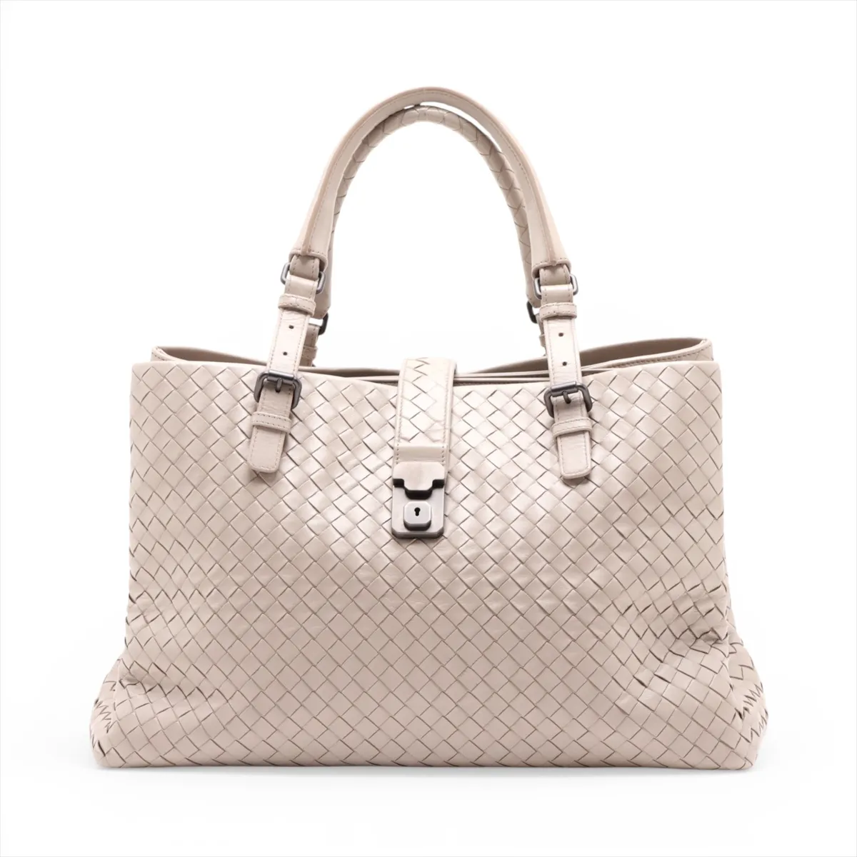 Intrecciato Roma Leather Tote Bag, Beige