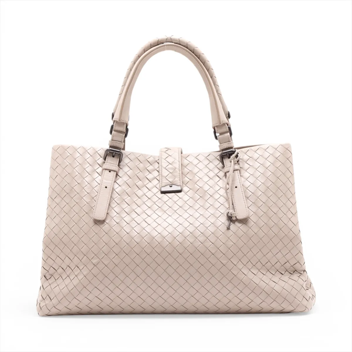Intrecciato Roma Leather Tote Bag, Beige — view 2